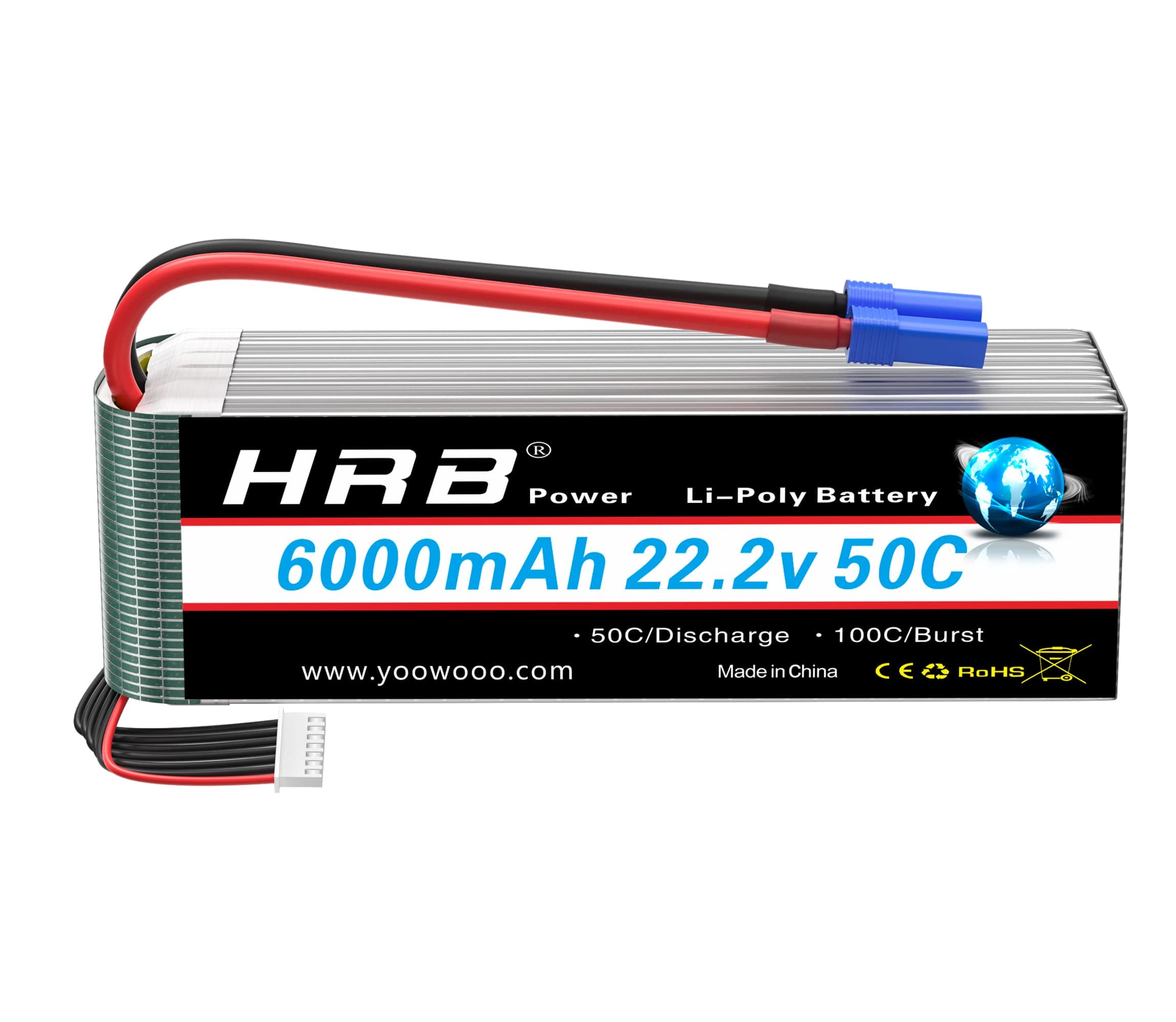 HRB 6S 6000mAh Lipo Battery with EC5 Plug 50C 22.2V RC Lipo Battery Compatible with RC Quadcopter Airplane Helicopter Car Truck