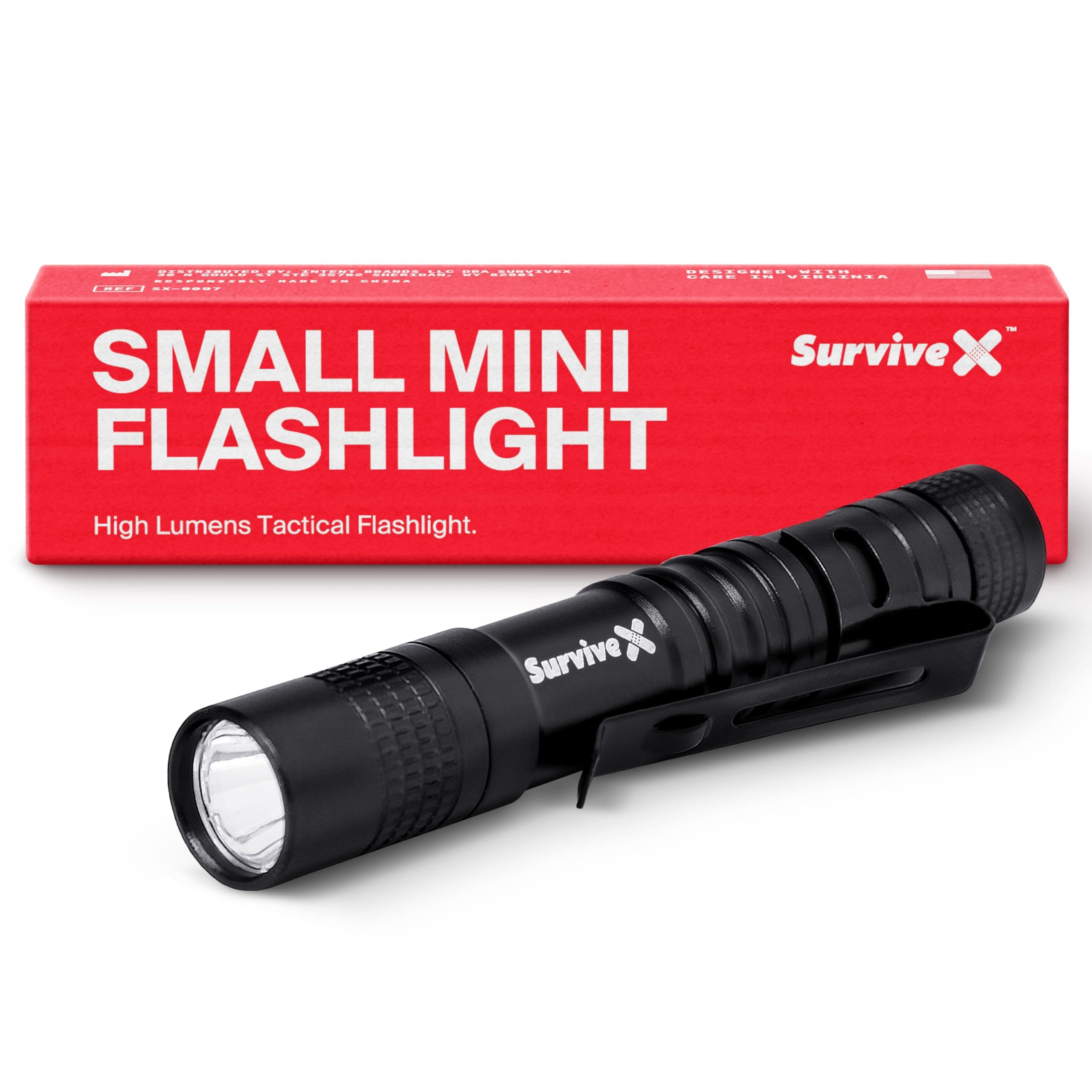 SurviveX Mini Tactical Flashlight High Lumes - Compact, Powerful Flash Light for Outdoor Activities and Emergency Use - Black