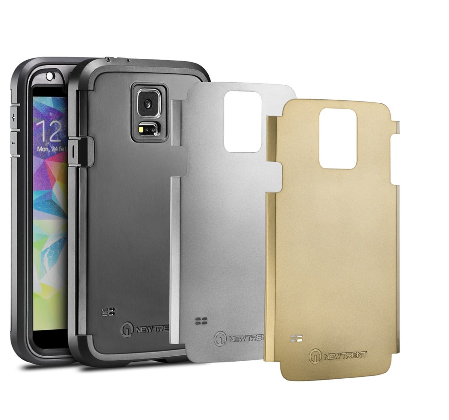 TPU Shell Polycarbonate Splash Resistant Shockproof cover with Interchangeable Back Plate for Samsung Galaxy S5 (Black/Silver/Gold)