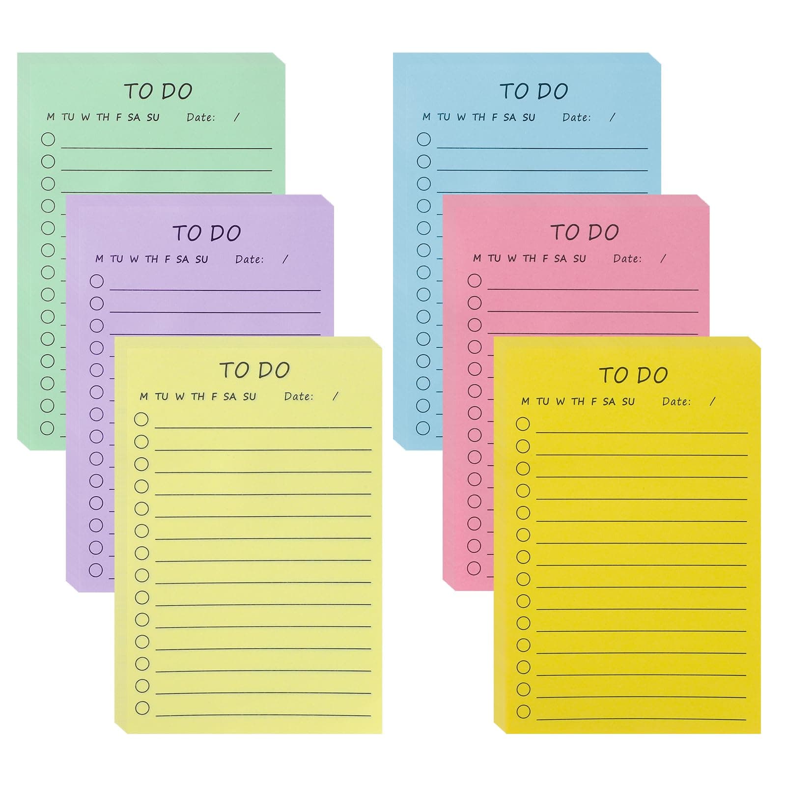 to Do List Pad, 6 Pack Colorful Sticky Notes, 15 x 10cm, Self-Stick Lined Sticky Notes, Shopping List Pad Daily Planner Notepad for Office, School, Home, Plan, Stationery Supplies (300 Sheets)