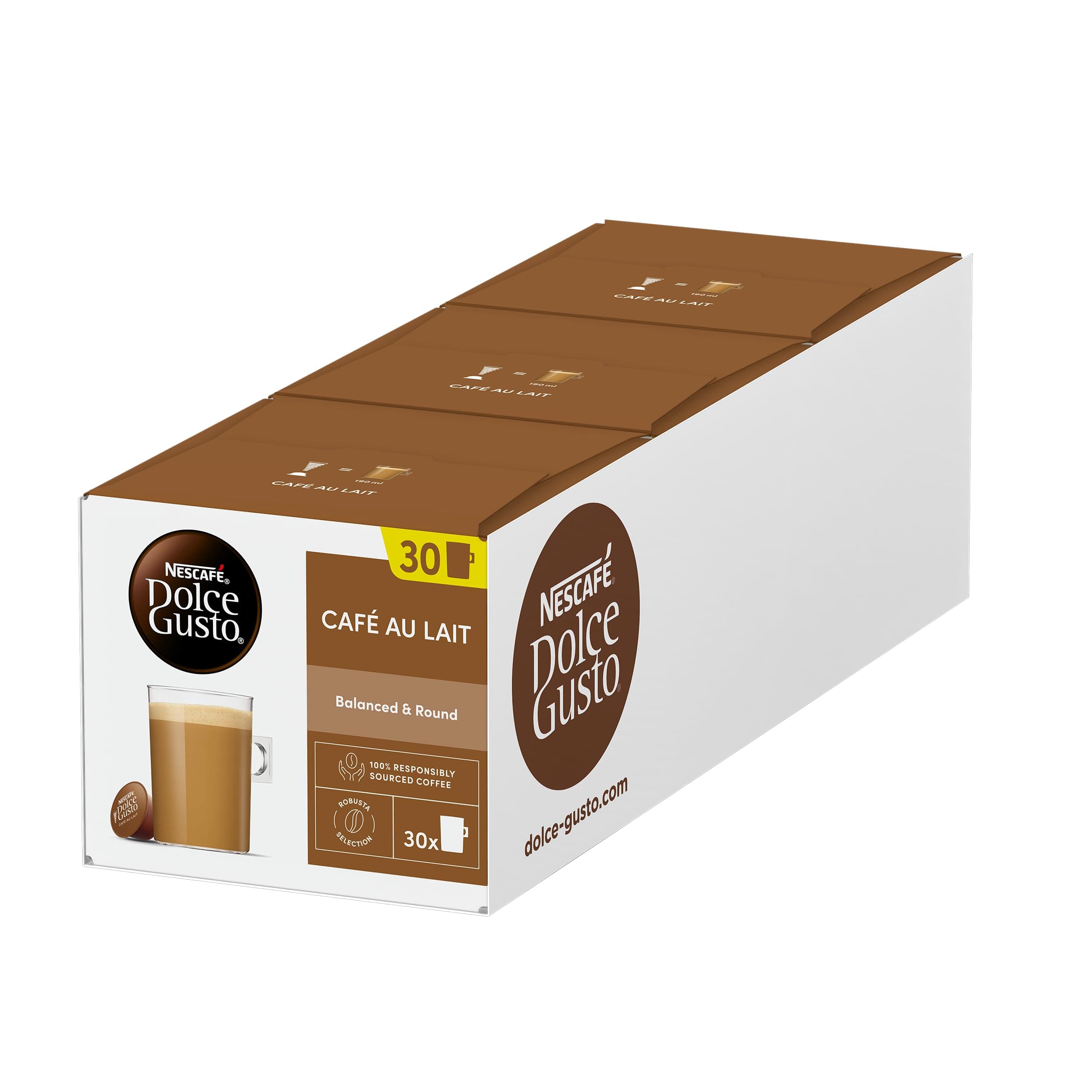 – NESCAFÉ DOLCE GUSTO Café Au Lait Coffee Pods Pack of 3 (Total 90 Servings)