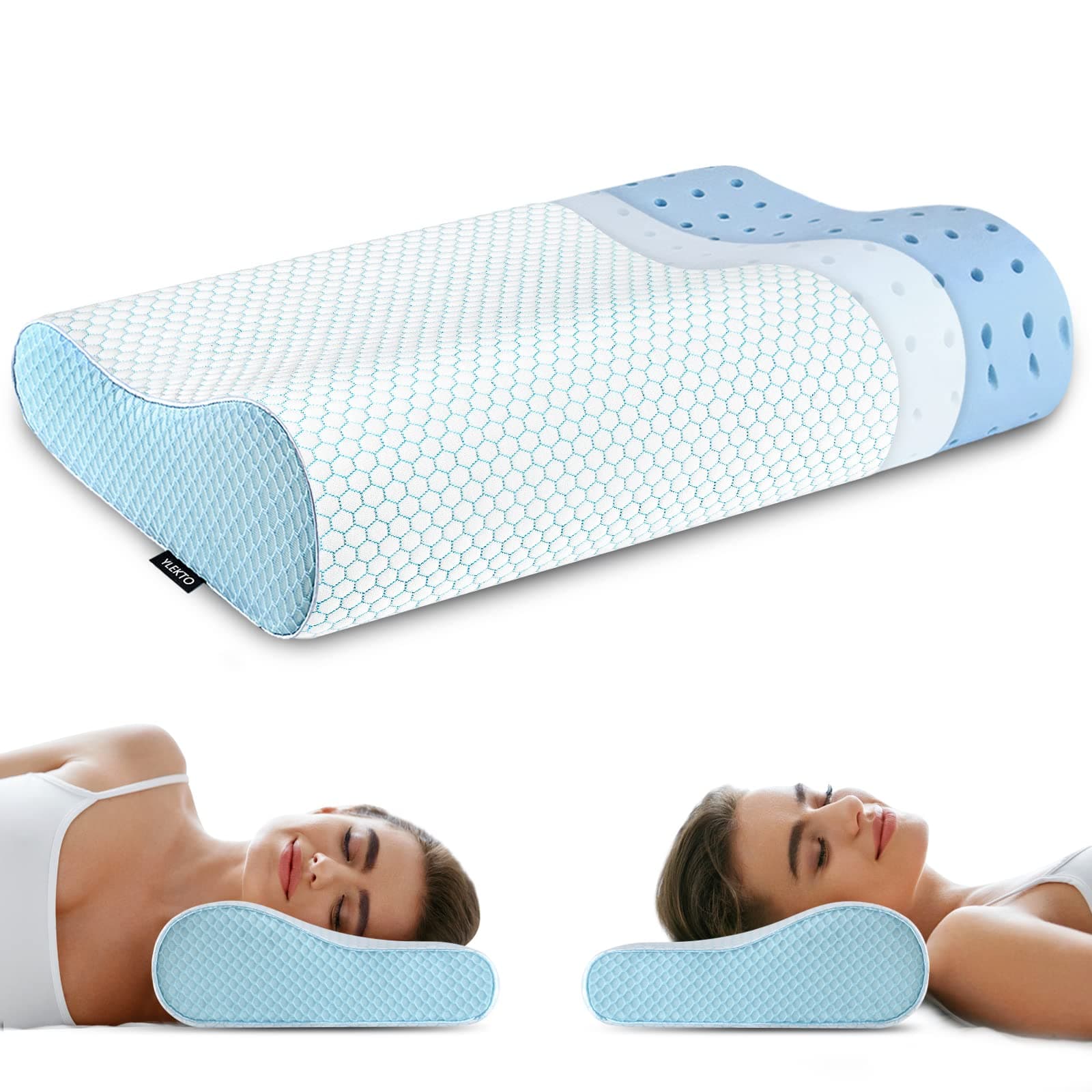Adjustable Memory Foam Bed Pillow for Sleeping, Ergonomic Cervical Pillow Neck Support Pillow for Side Back Stomach Sleeper, Orthopedic Contour Pillow for Neck and Shoulder Pain