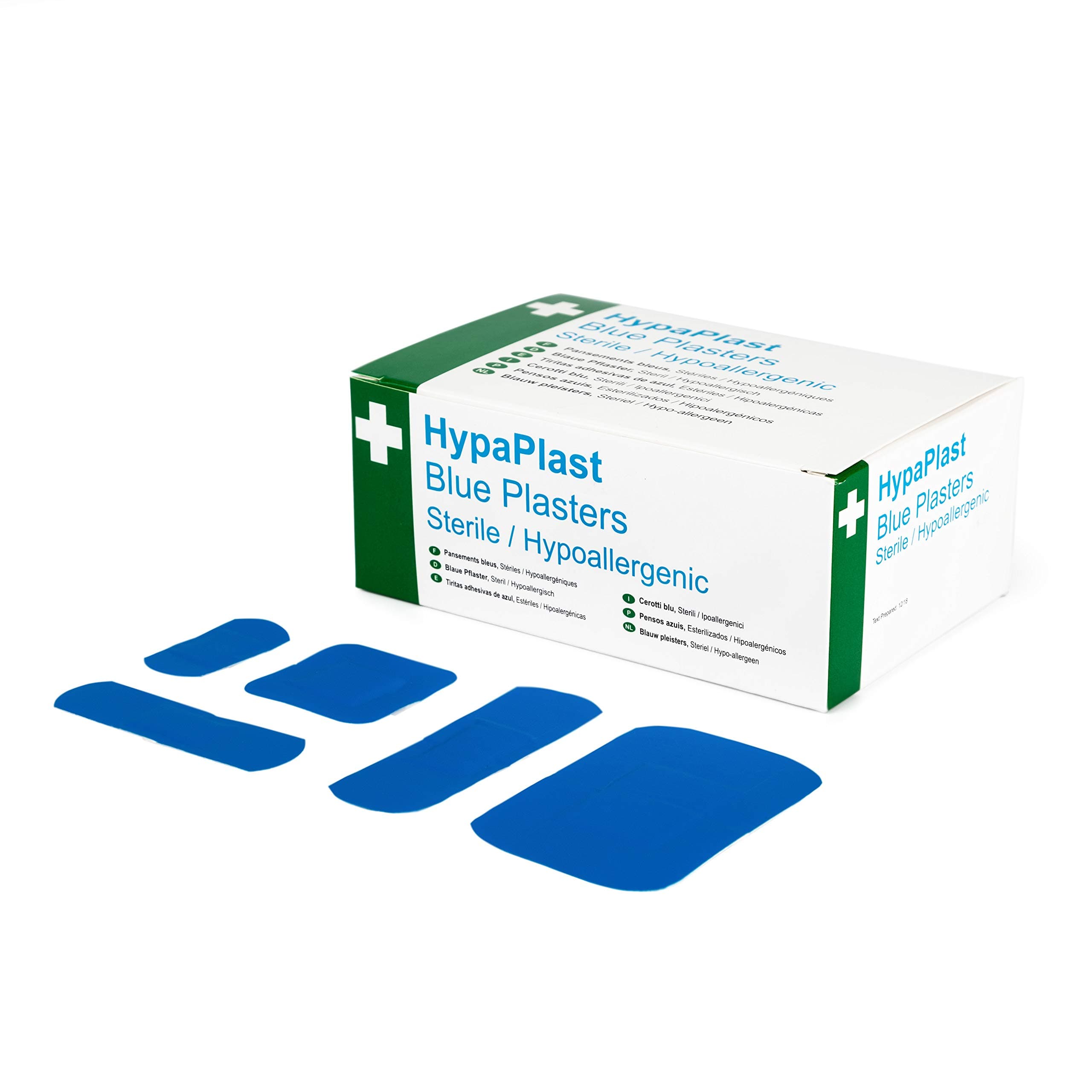 Safety First Aid Group HypaPlast Blue Visually Detectable Washproof Plasters, Assorted (Pack of 100)