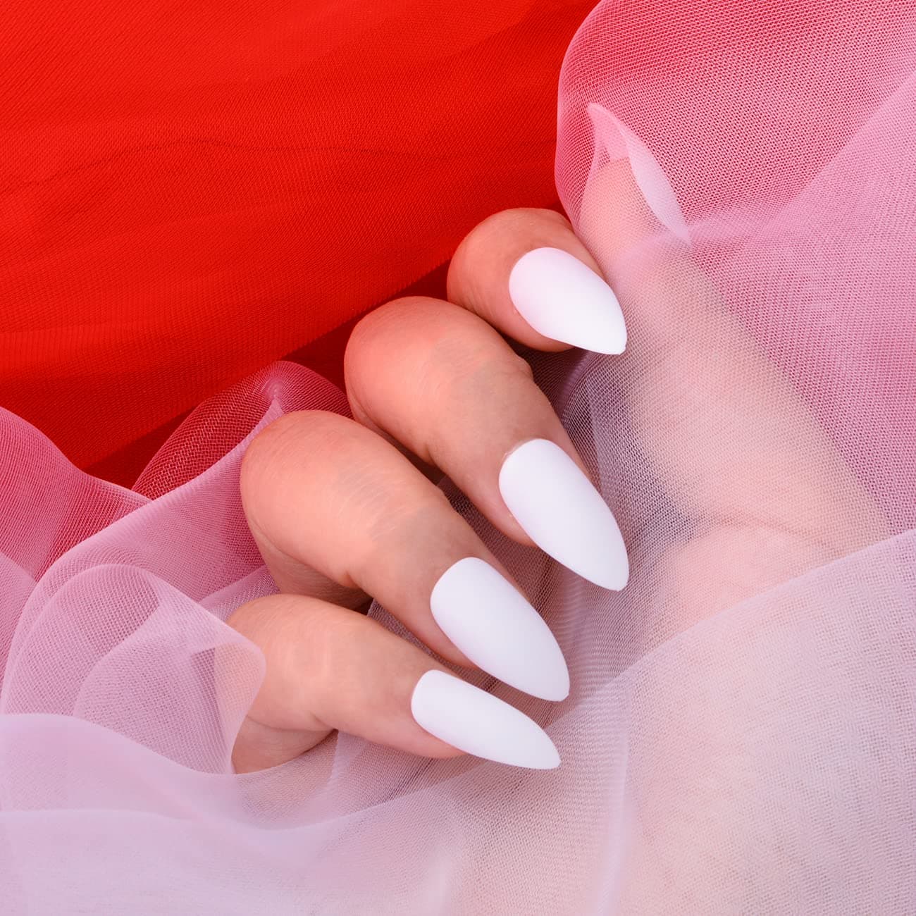 editTime 24PCS Solid Colors Stiletto False Nails Extra Long Acrylic Gradient Color Glossy Coffin Ballerina Press on Nails French Fake Nails Tips(Matte white)