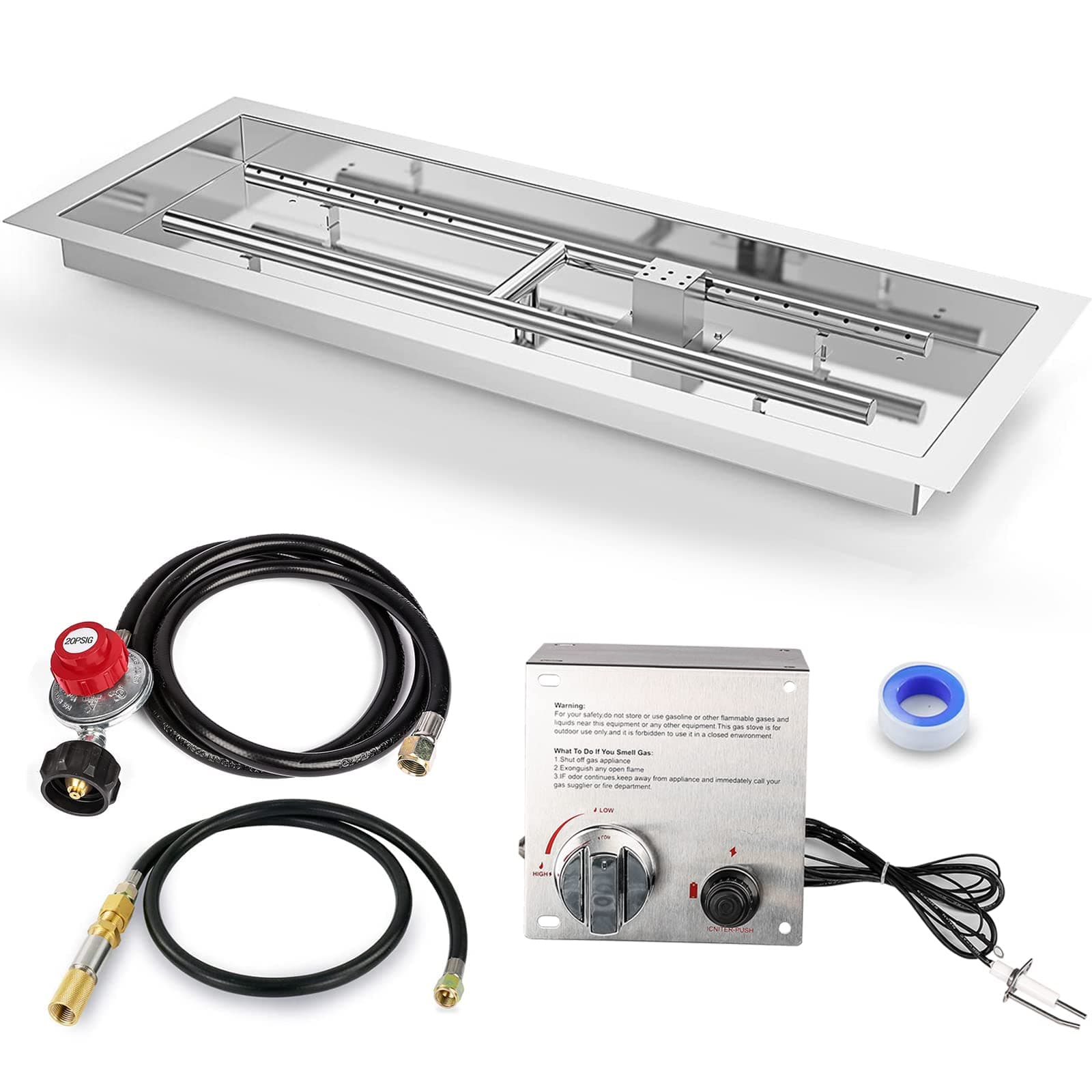 GRISUN Rectangular Stainless Steel Drop-in Fire Pit Kit