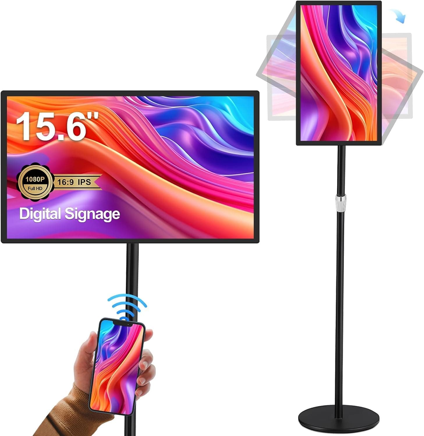 15.6'' Digital Signage Display Indoor Interactive LCD Touch Screen Commercial Advertising Kiosk Smart Video Media Player Ultra Thin 5G WiFi All in One 4GB+64GB Android 11 Capacitive