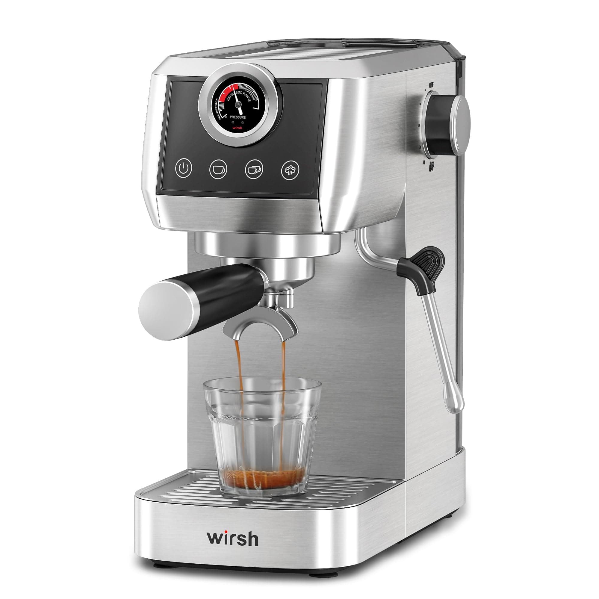 wirsh Espresso Machine, 20 Bar Semi-Automatic Espresso Maker with Pressure Gauge, Steam Wand, Stainless Steel Expresso Coffee Machine for Espresso/Latte/Cappuccino, Touch Screen,Home Barista Plus
