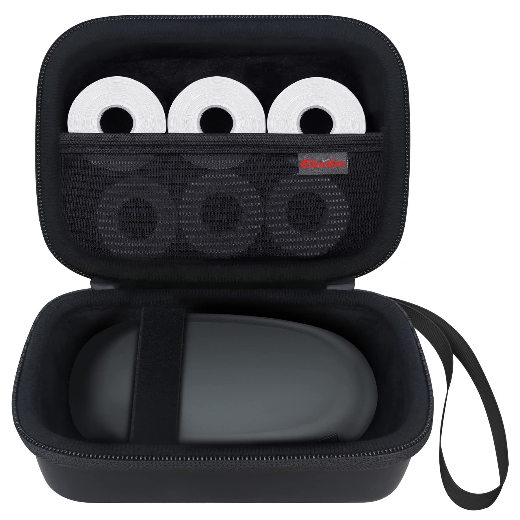 Elonbo Carrying Case for SUPVAN E10 Bluetooth Label Maker Machine, Portable Mini Thermal Label Printer Storage Holder, Wireless Small Handheld Sticker Maker Travel Bag, Pocket Fits Paper Tape, Black