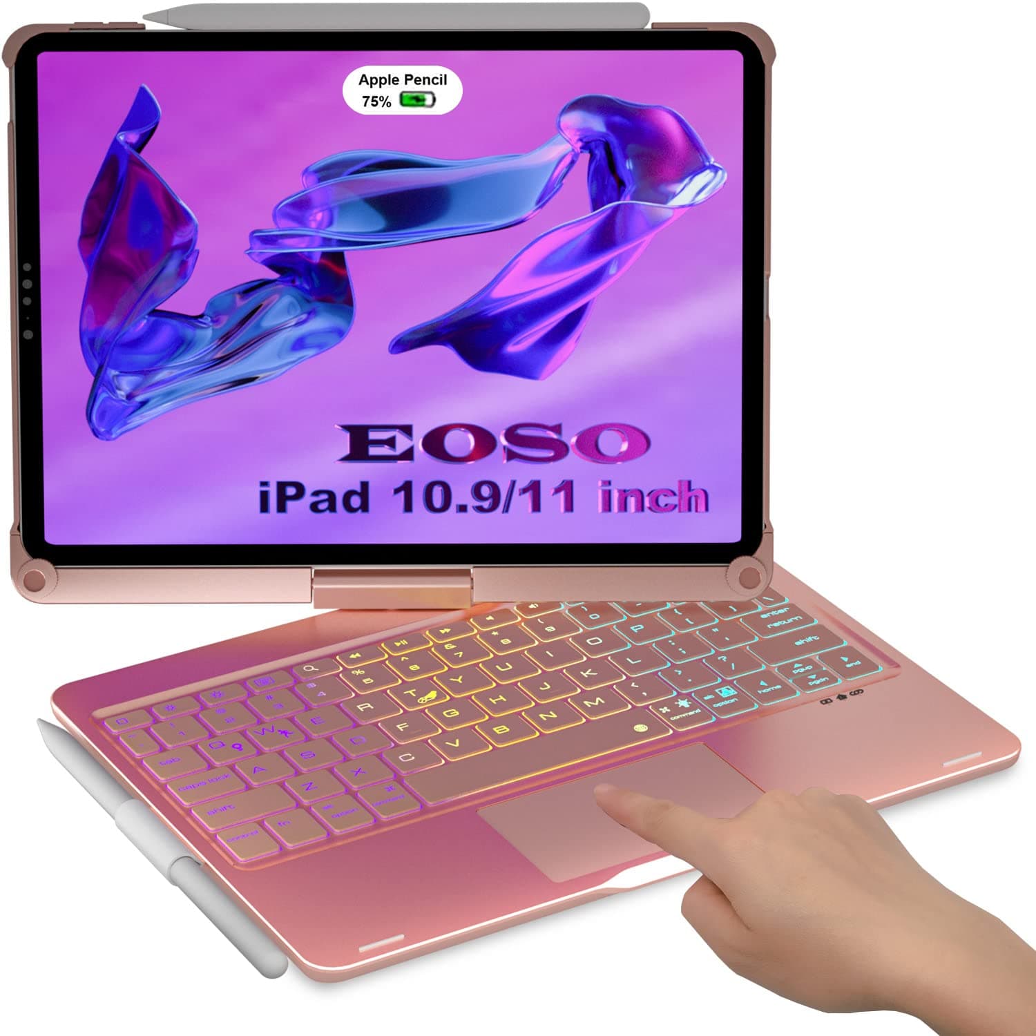 eoso iPad Air 4th Generation Case with Keyboard–Magic 360° Rotatable Touchpad Keyboard Case with Rainbow Backlits for iPad 10.9" Air 4th Gen 2020/iPad 11 inch 1st/2nd/3rd Gen (Rose Gold)