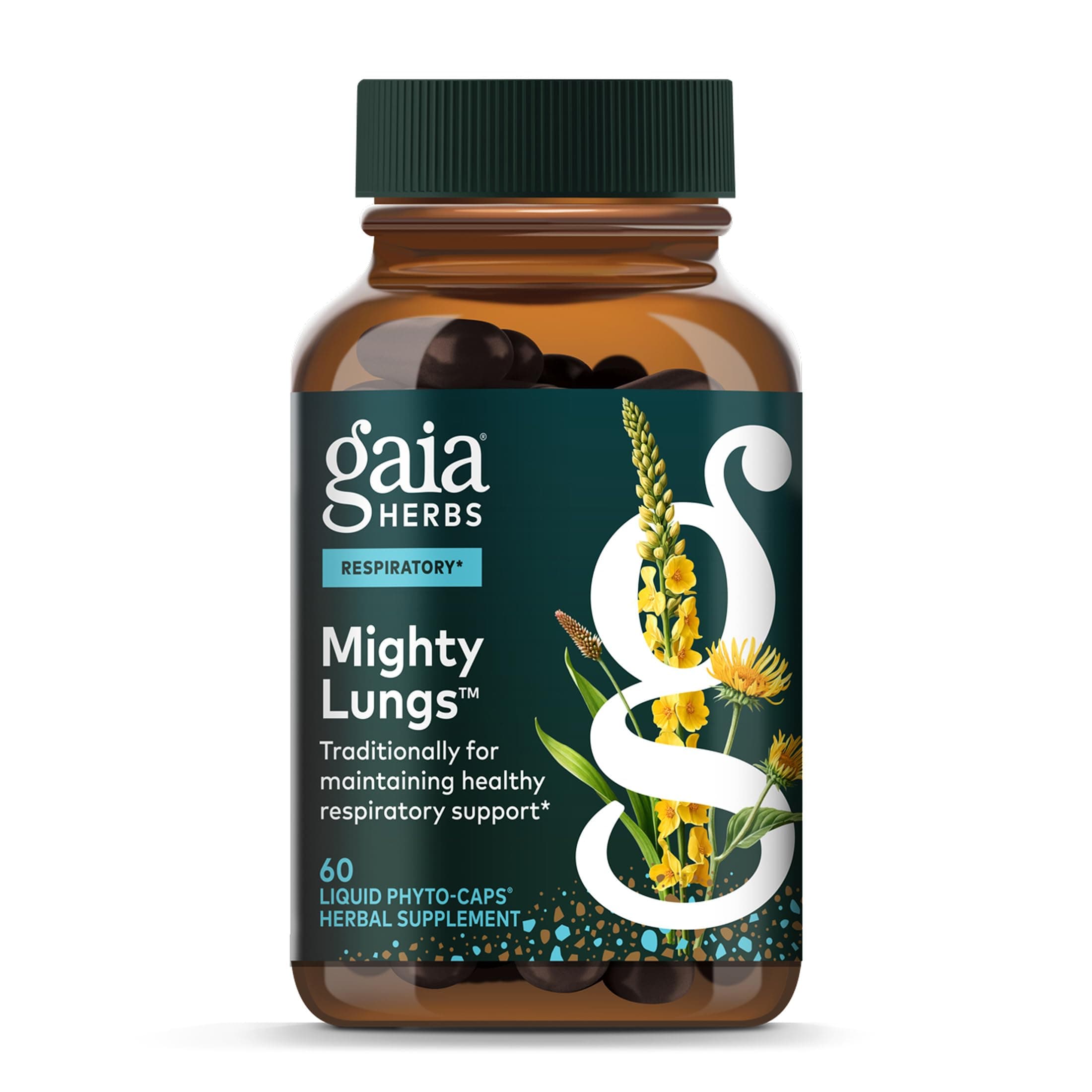 Gaia Herbs Mighty Lungs - Lung Support Supplement to Help Maintain Overall Lung & Respiratory Health* - With Mullein, Plantain, Schisandra & Elecampane - 60 Vegan Liquid Phyto-Capsules (30-Day Supply)