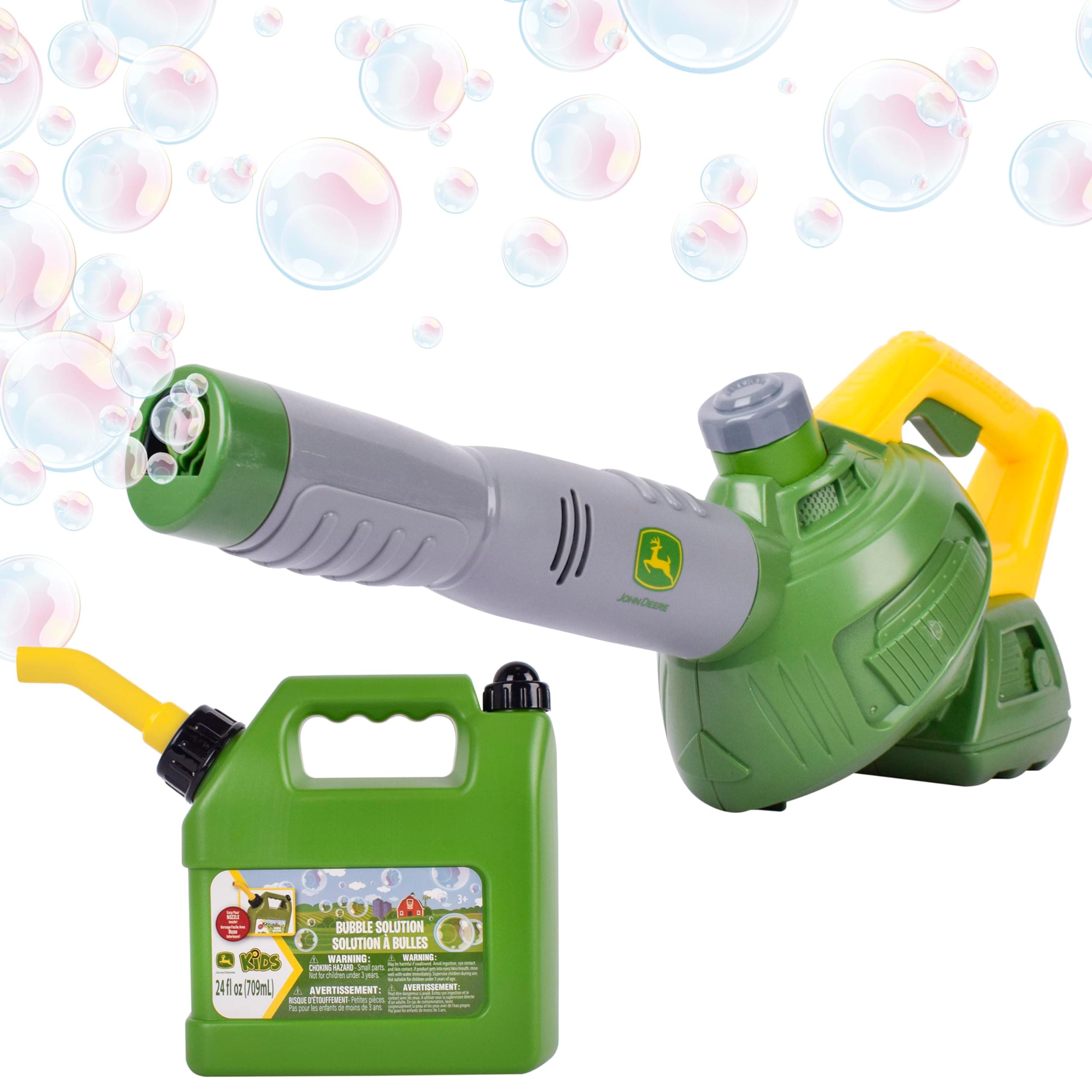 John Deere Bubble Leaf Blower Toy for Kids Includes 24oz Bubble Refill Gas Can, Outdoor Bubble Machine for Kids, Easy to Use, Outdoor Play, Great Gift Toddler 3+