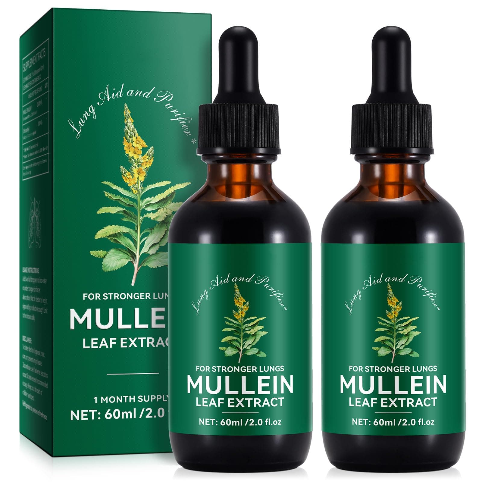 Mullein Drops for Lungs 4 Fl Oz - Mullein Leaf Extract for Lungs with Chlorophyll - Natural Herbal Supplement for Lung Cleanse, Respiratory Support, Boosts Immunity, Digestive Wellness