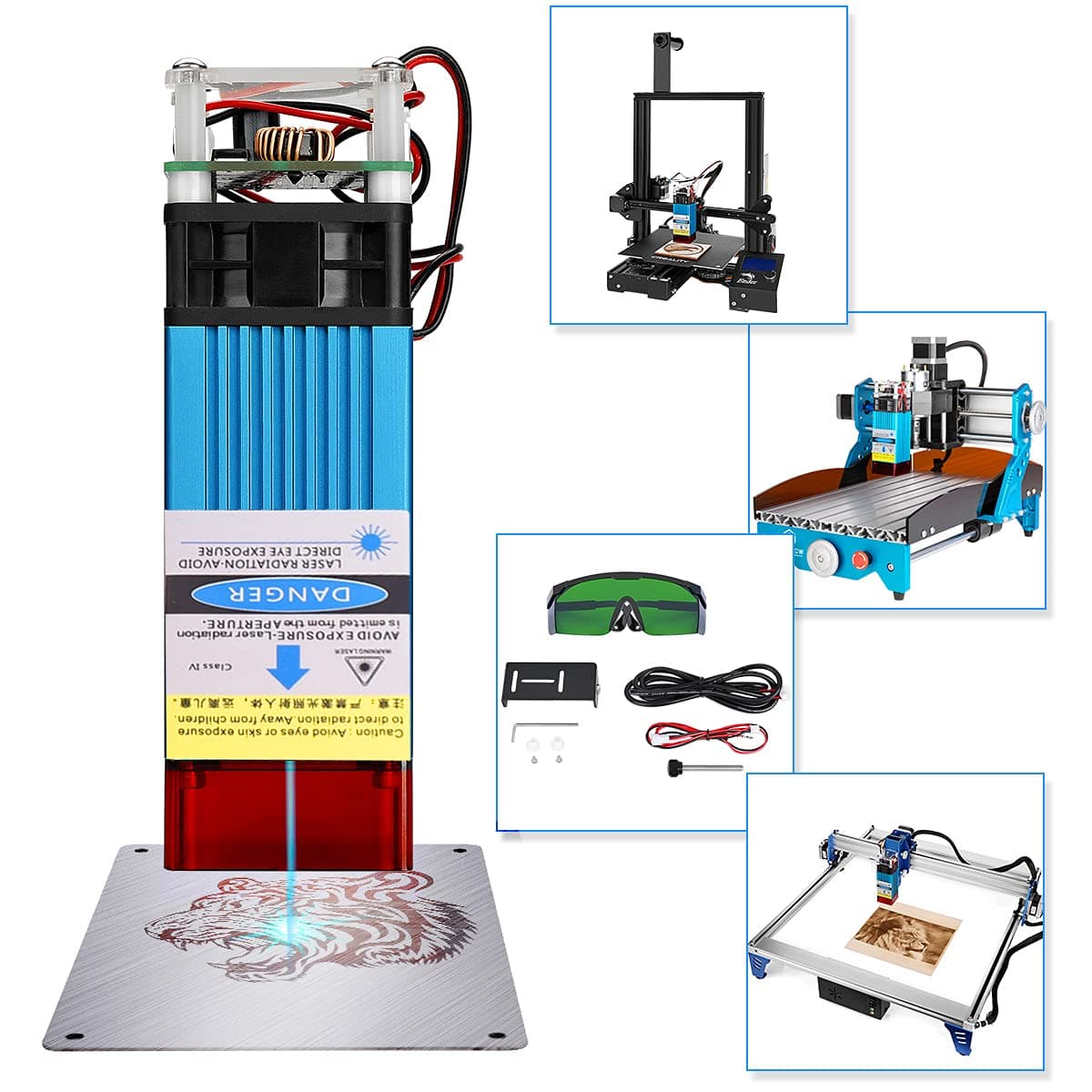 Comgrow 40W Laser Engraving Module Compressed Spot,5W Optical Power Laser Head Kit with Eye Protection Design for Ender Series 3D Printers and CNC Engraver Cutting Machine