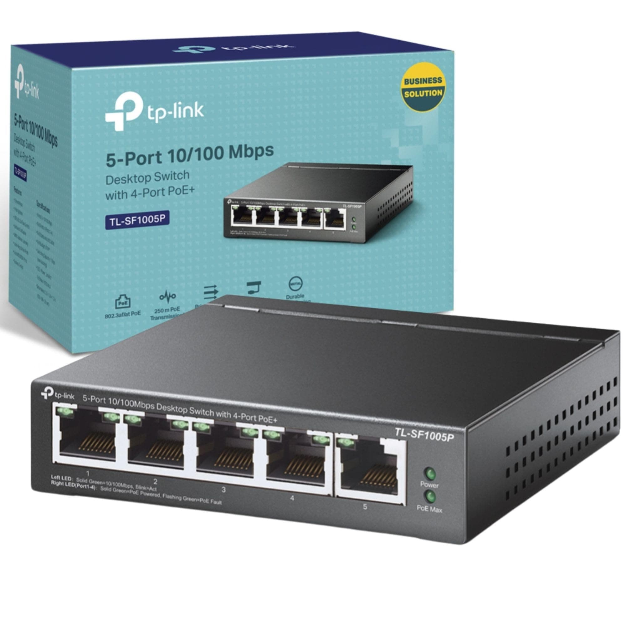 TP-Link TL-SF1005P 5 Port Fast Ethernet PoE Switch, 4 PoE+ Ports at 67W, Desktop Network Swtich, Plug & Play, Sturdy Metal with Shielded Ports, Fanless, Extend and Priority Mode