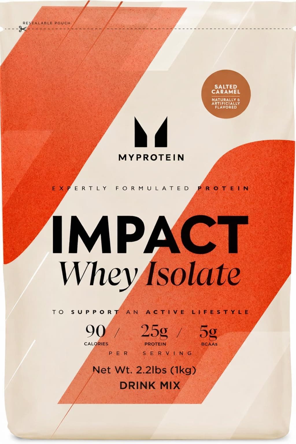 Impact Whey Protein Isolate, 2.2 Lbs (40 Servings) Salted Caramel, 25g Protein & 6g BCAA Per Serving, Gluten-Free Shake for Muscle Strength & Recovery