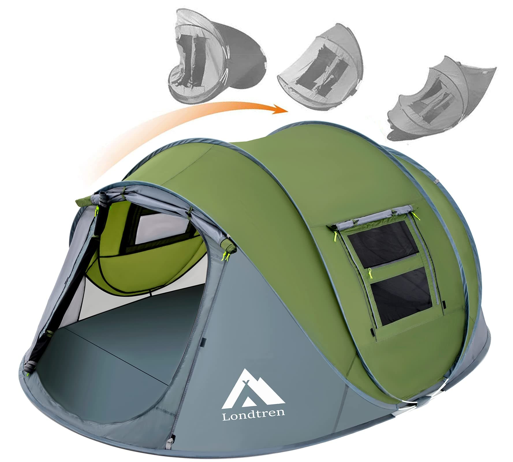 4 Person Easy Pop Up Tent,Waterproof, Automatic Setup,2 Doors-Instant Family Tents for Camping, Hiking & Traveling