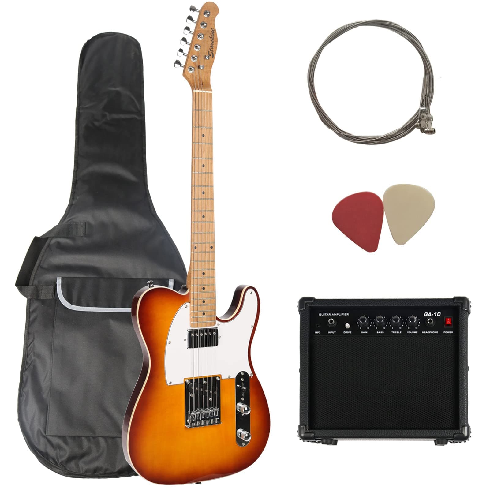 Starshine BPL628 TL Electric Guitar Solid Body Roasted Maple Neck and Fingerboard for Beginner, Intermediate (with Amp, Gig Bag, String, Pick, Cable and Wrench)-Bourbon burst