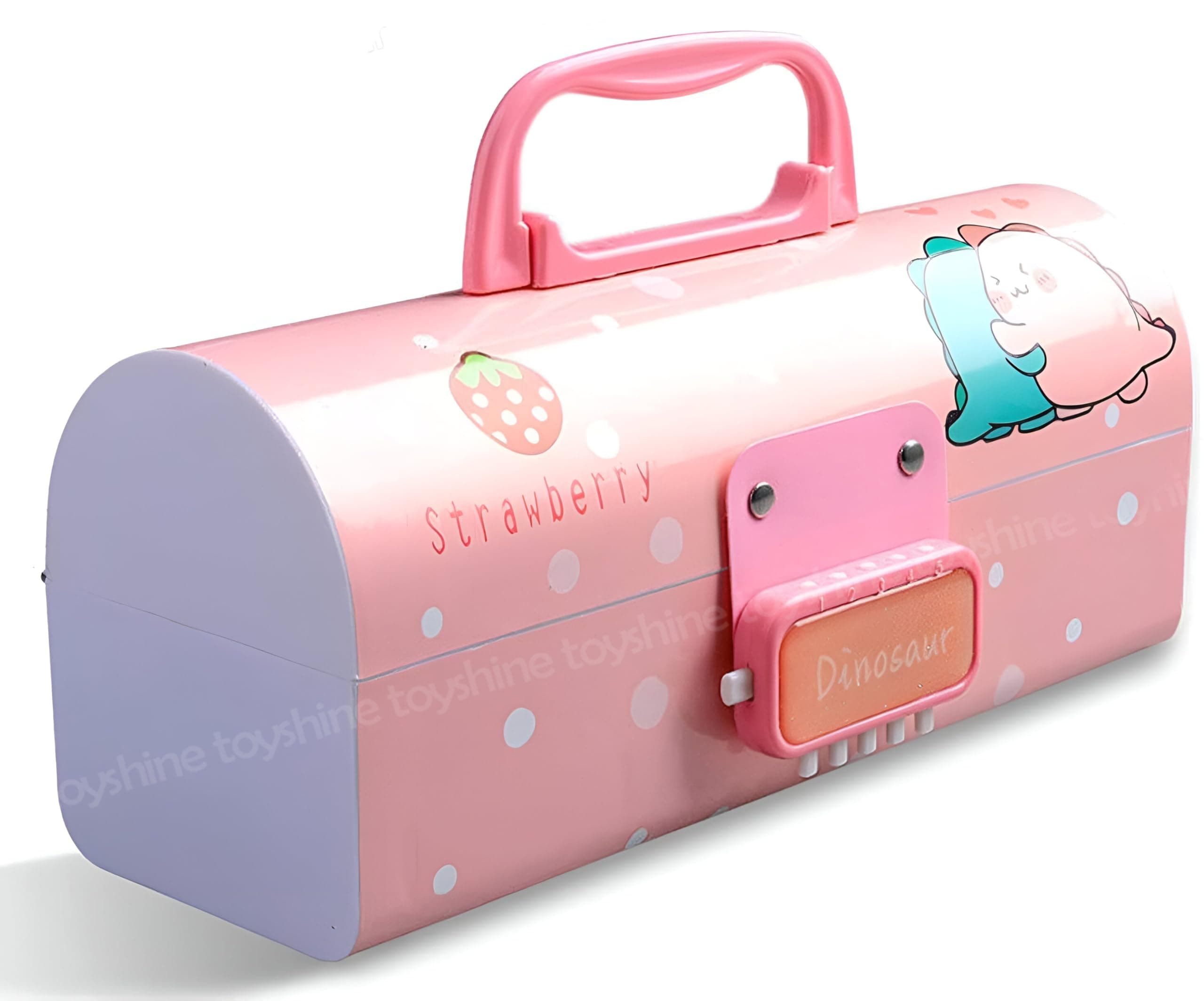 Toyshine Pencil Box with Code Lock Pen Case Large Capacity Multi-Layer Multi-Function Storage Bag Secret Compartment Pencil Box - Dino Pink