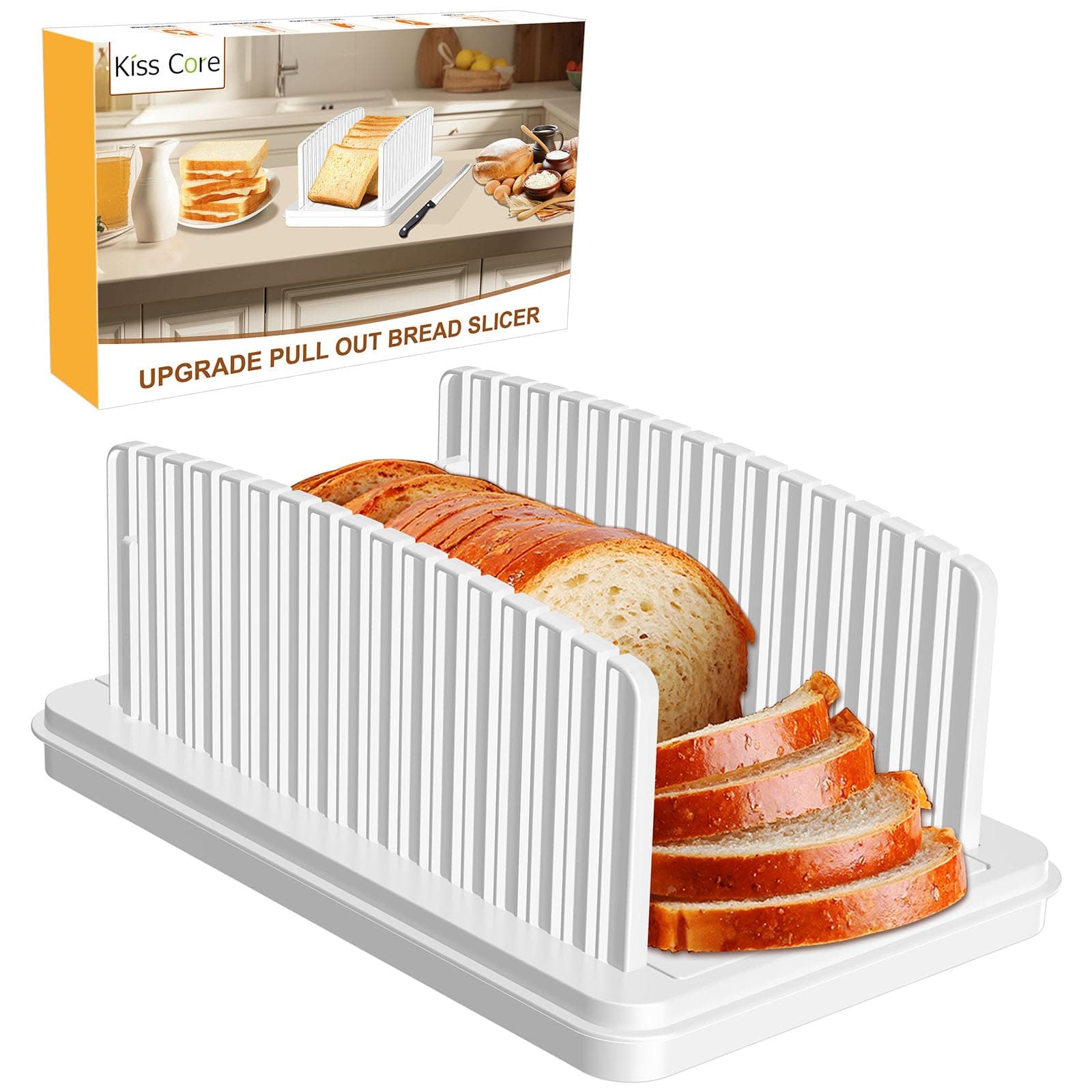Upgrade Pull Out Bread Slicer for Homemade Bread, Foldable Bread Slicing Guide,Removable Cutting Board, Slice Evenly, Bread cutter slicer Suitable for Bread Making Supplies