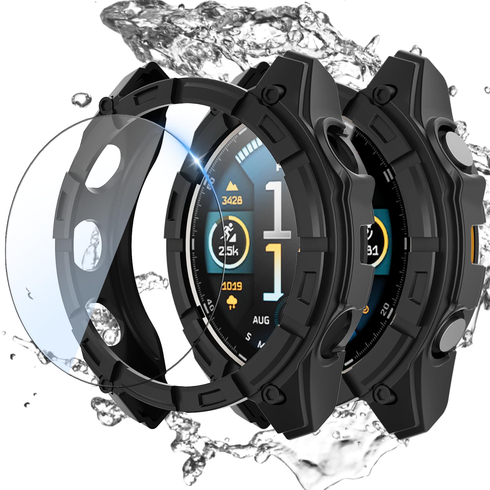 Rc-Z Screen Protector Case Compatible for Garmin Fenix 8 51 mm Watch Cover, Anti-Scratch Bumper Frame TPU Protective Case & Tempered Glass Film for Garmin Fenix 8 51mm Smartwatch, Black