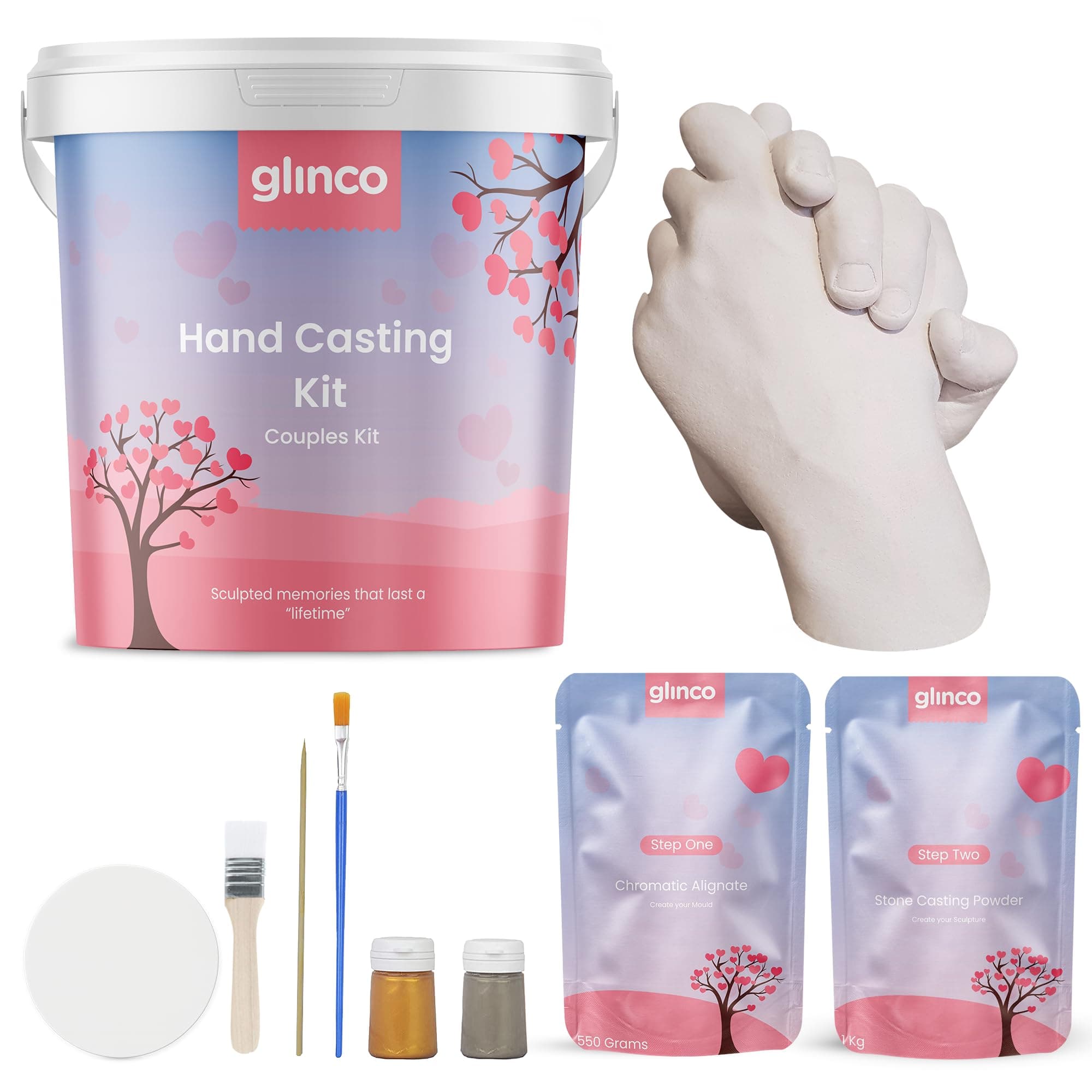 3D Hand Casting Kit for Adults, Hand Keepsake Kit with Alginate, Moulding Powder, Mixing Bucket and Paint for Couple Hand Casting Glinco