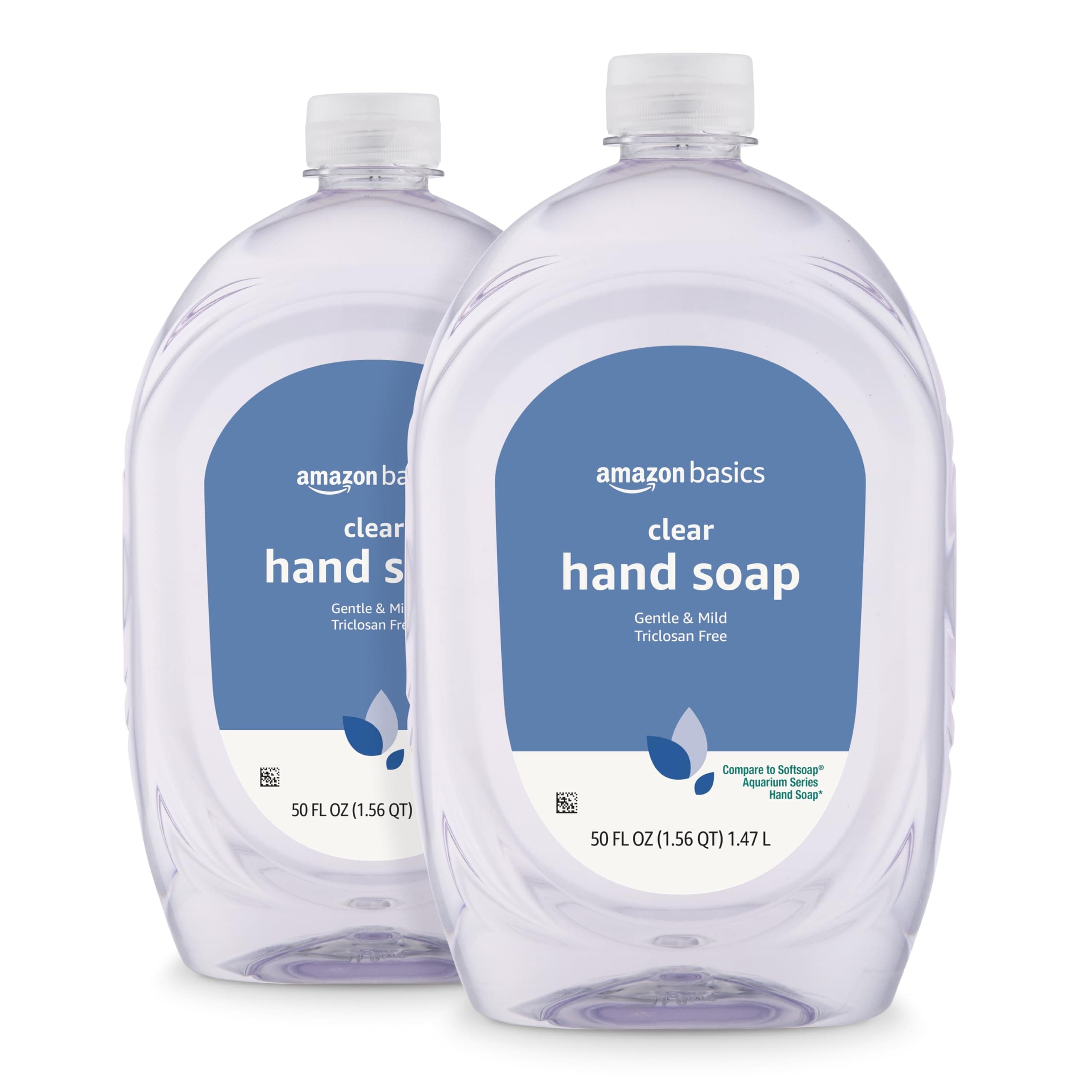 Amazon Basics Gentle & Mild Clear Liquid Hand Soap Refill, Triclosan-Free, Dermatologist-Tested, pH Balanced, 50 Fl Oz, 2-Pack (Previously Solimo)