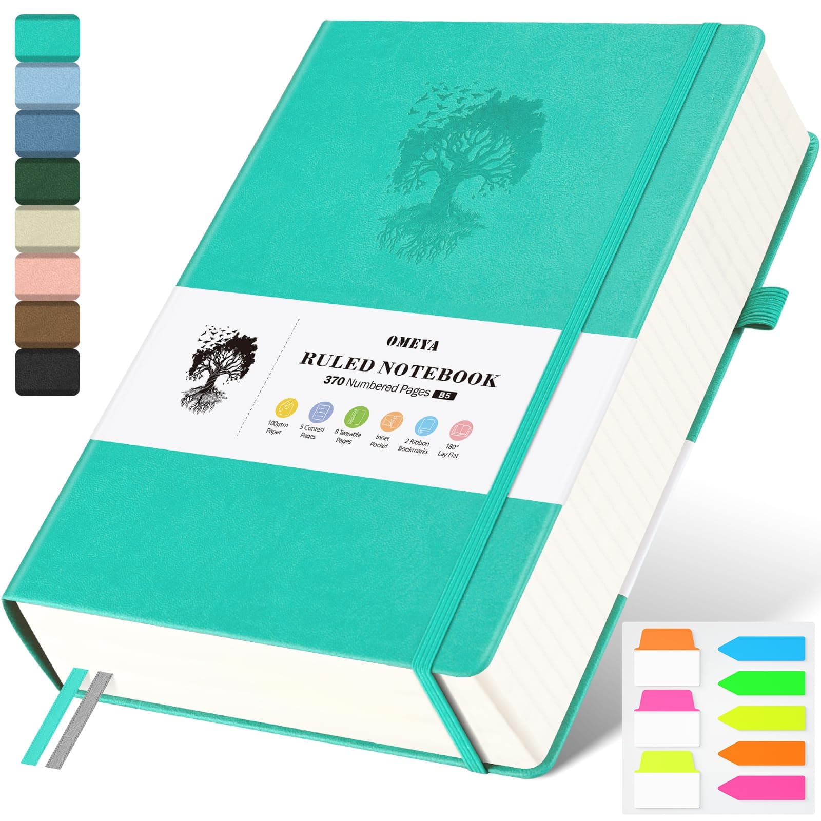 B5 Lined Journal Notebook, 370 Numbered Pages Thick Leather Journal for Writing, College Ruled Hardcover Notebook for Work,School with 100gsm Paper, Writing Journal for Women, Men (7.6" x 10.3" Blue)