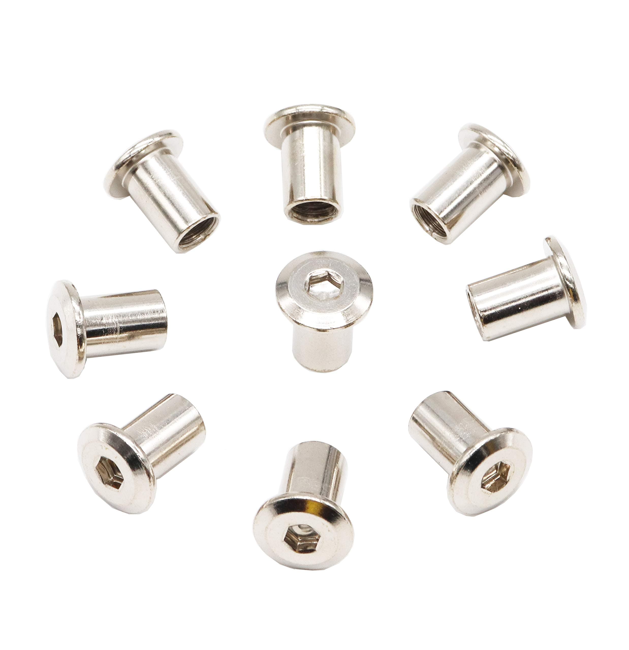 binifiMux 30pcs M6x12mm Rivet Countersunk Hex Socket Cap Insert Nuts, Joint Connector Nut for Furniture Beds Silver Tone Nickel Plated