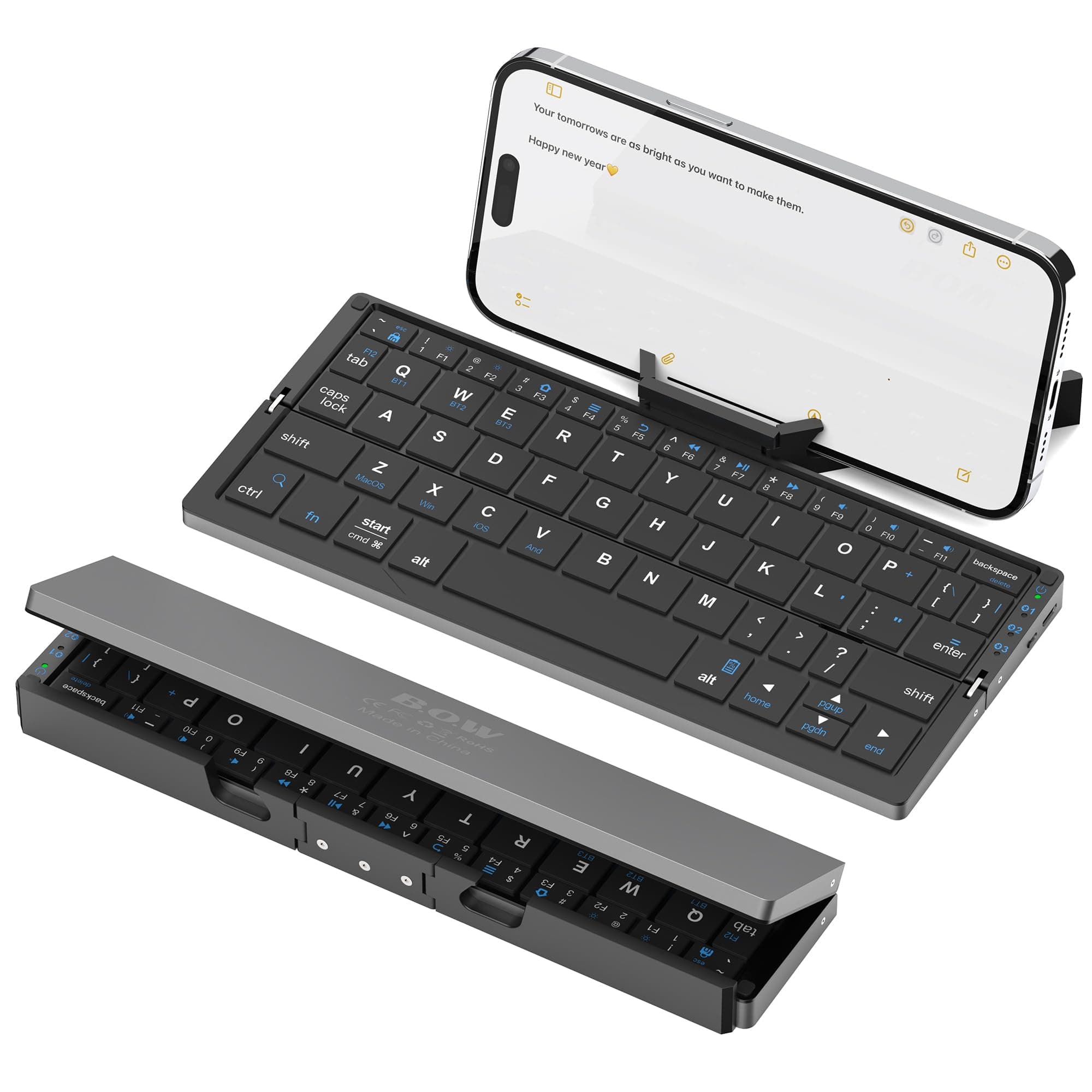 SIKAI CASE Foldable Bluetooth Keyboard with Stand for iphone, iPad, Aluminum Alloy Quiet Mini Folding Keyboard 3 Bluetooth Universal for Android, Windows and iOS, Black