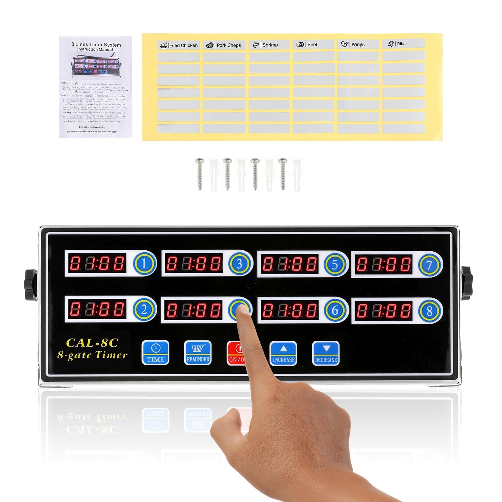 BEAMNOVA 8 Channel Digital Kitchen Timer Clock Reminder Cooking Commercial Loud Ring Alarm Stainless Steel Timers Calculagraph