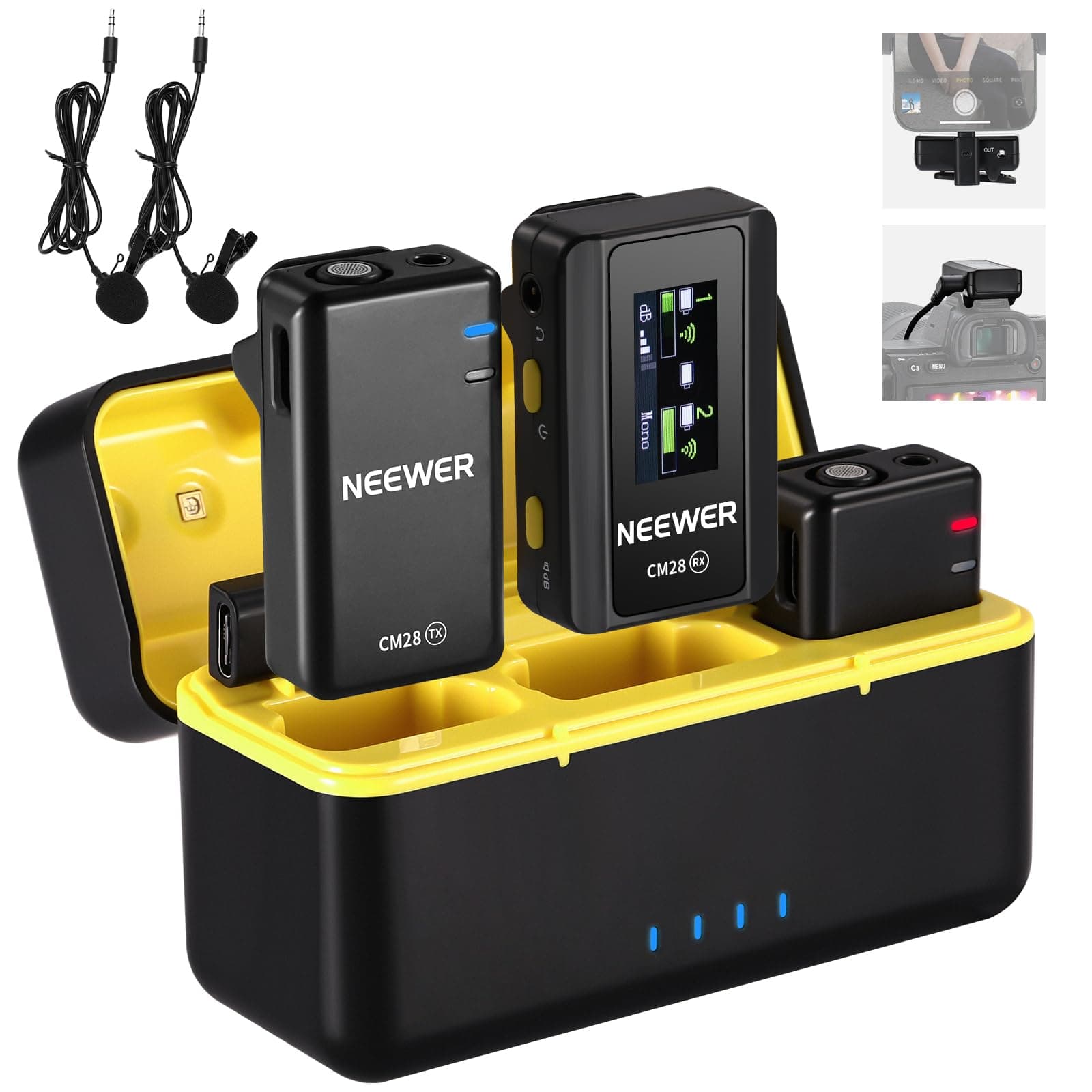 Neewer CM28 Wireless Lavalier Microphone System with Charging Case, 2 Mic Cli...