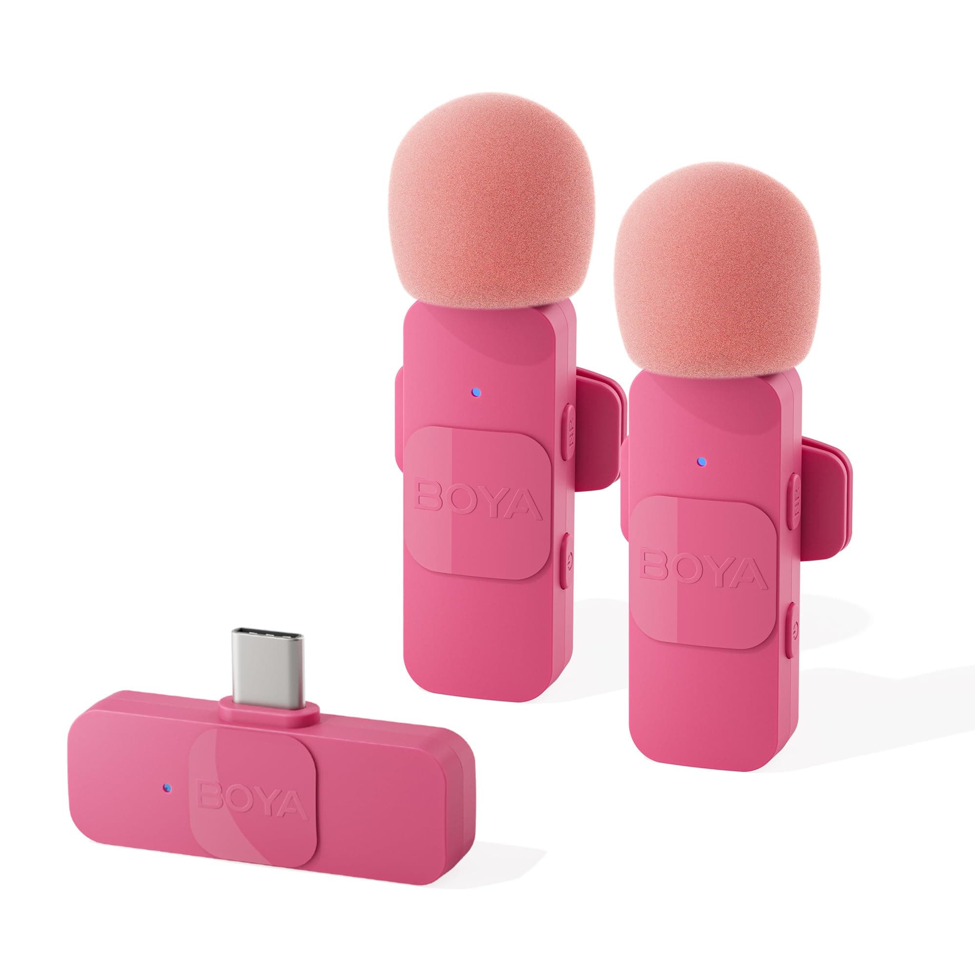 BOYA Wireless Lavalier Microphone for Android USB C Smartphone Tablet External Mini Lapel Type C Microphone for Cell Phone Clip-On Mic for Video Recording Podcast YouTube Live Streaming (Pink)