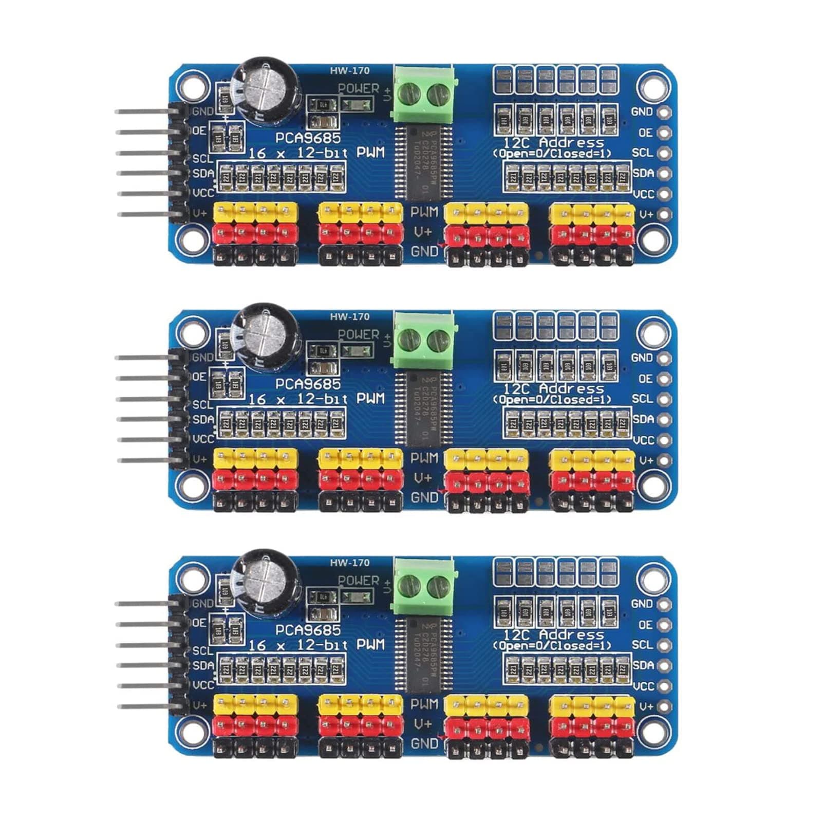 3pcs PCA9685 Module Controller 16 Channel 12 Bit PWM Servo Driver Board IIC Interface