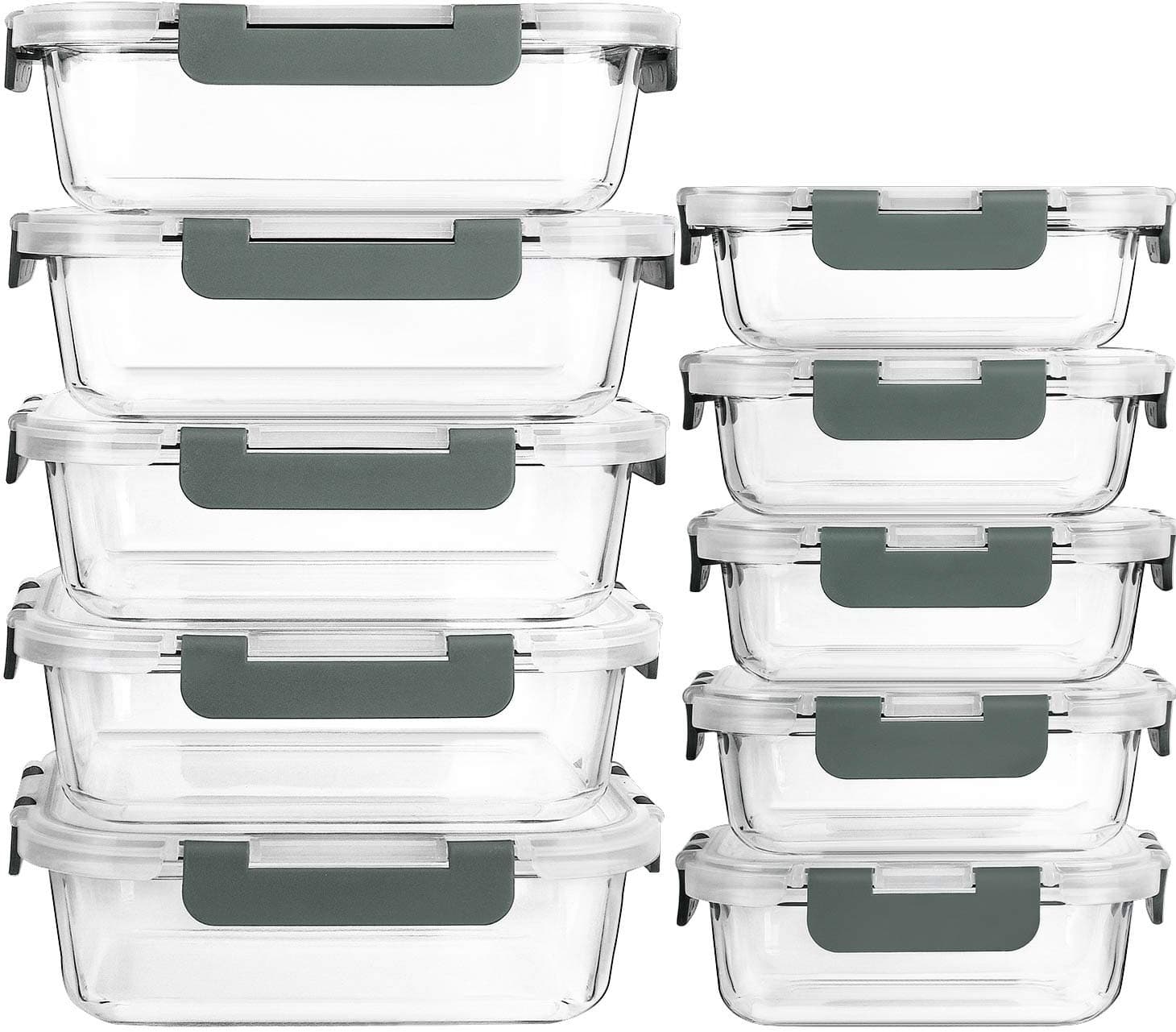 [10-Pack] Glass Meal Prep Containers with Lids, MCIRCO Food Storage Containers with Snap Locking Lids, Airtight Lunch Containers, Microwave, Oven, Freezer and Dishwasher
