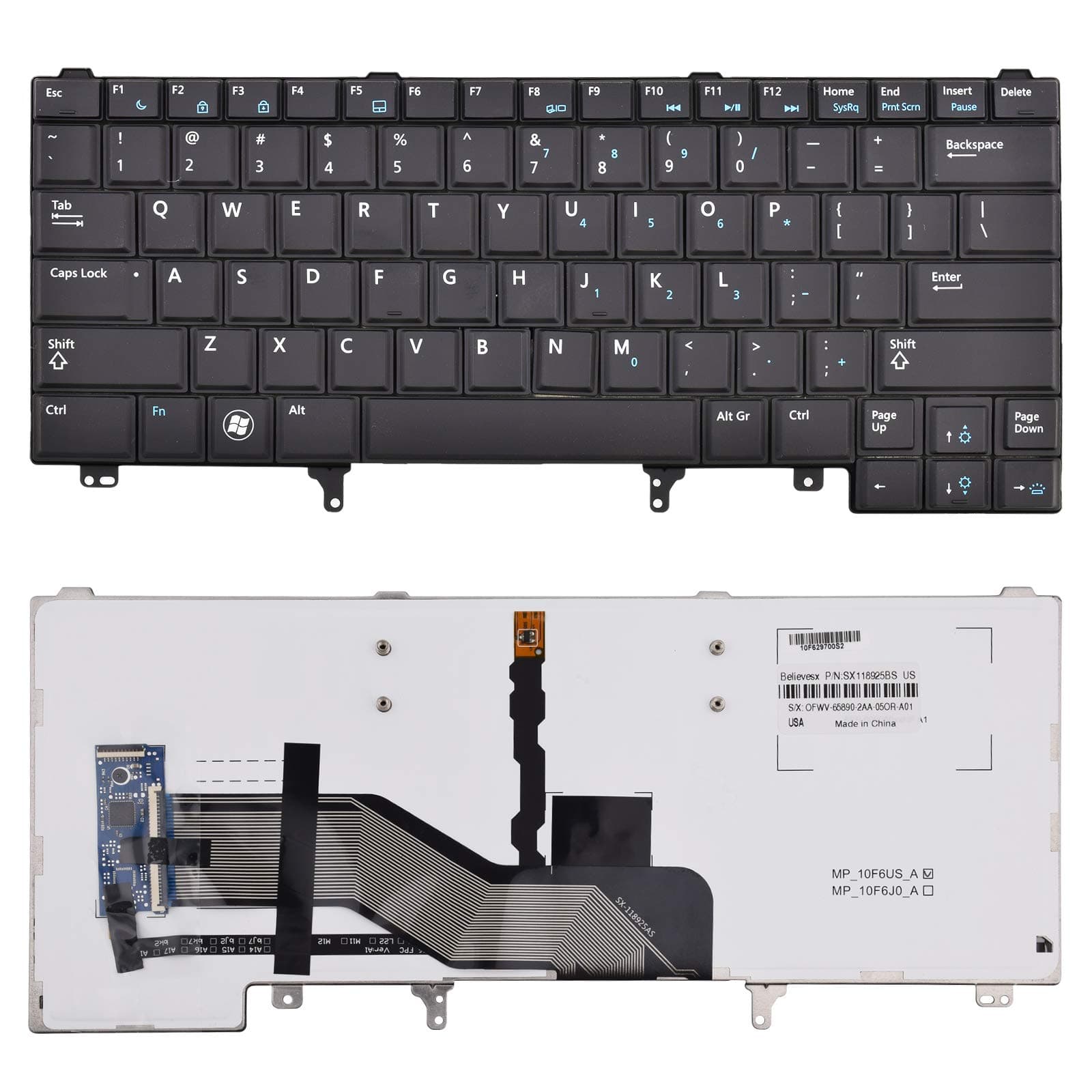 Replacement Keyboard with Backlit/Big Enter Key Compatible with Dell Latitude E5420 E5430 E6220 E6320 E6330 E6420 E6430 E6440 Series US Layout Black (with Pointer Stick)