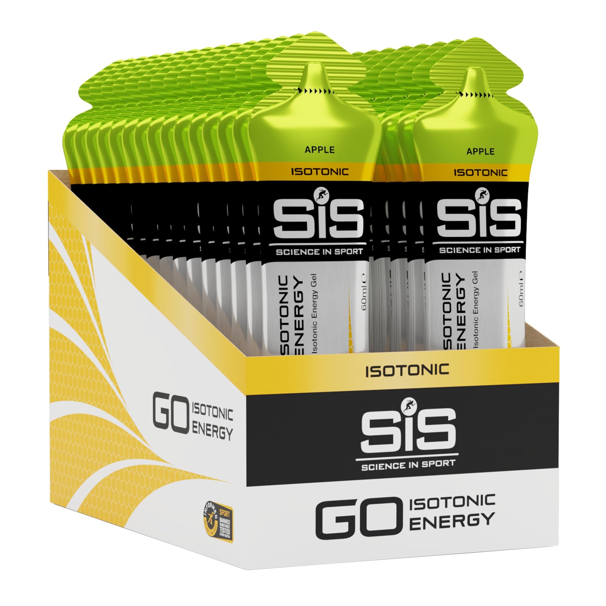 GO Isotonic Energy Gel - Fast-Acting Liquid Carbohydrate Gel for Instant Energy - Sports Nutrition - Gluten-Free & Vegan - Apple Flavor - 30 Count