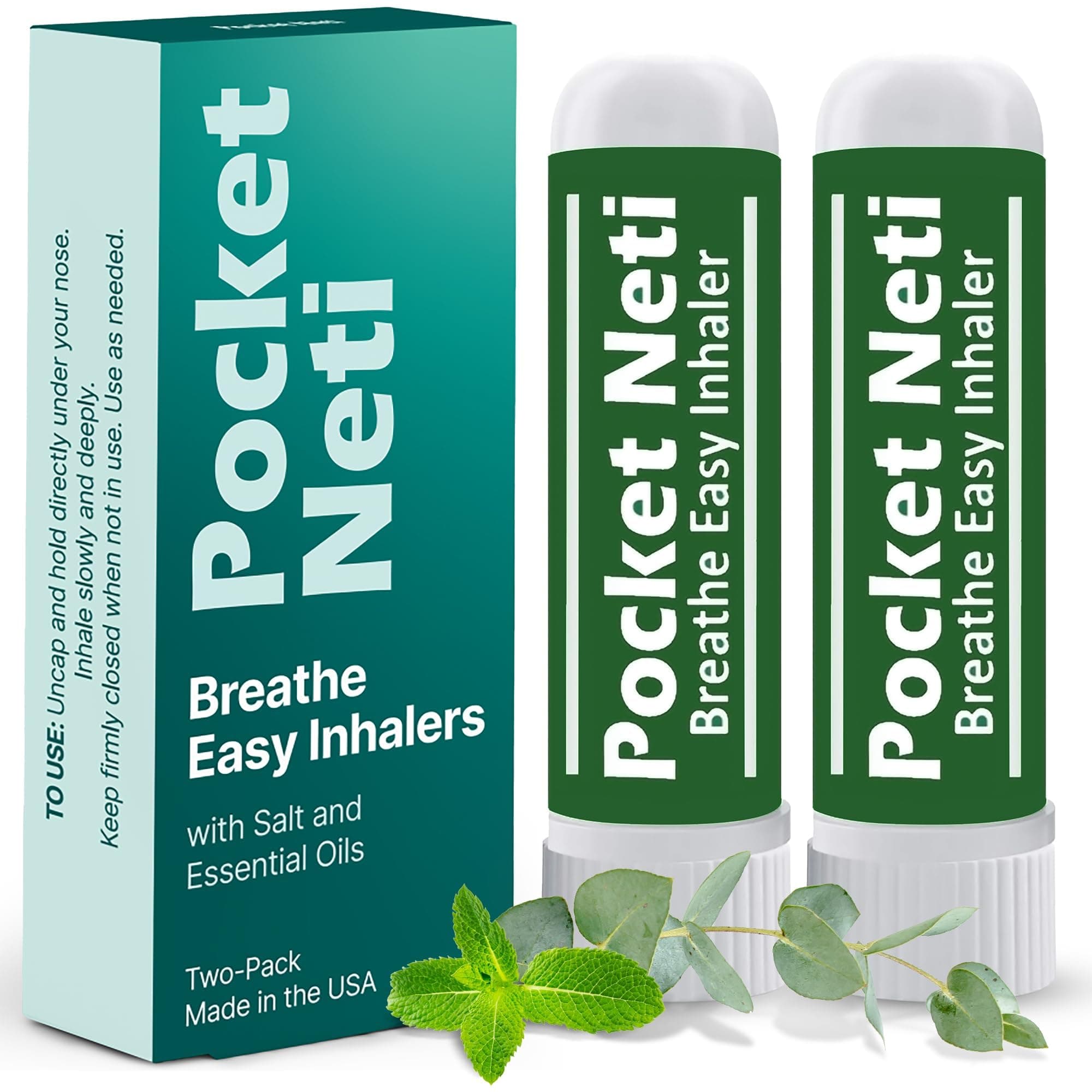 Pocket Neti Breathe Easy Himalayan Salt Aromatherapy Inhaler 2 Pack with Essential Oils.