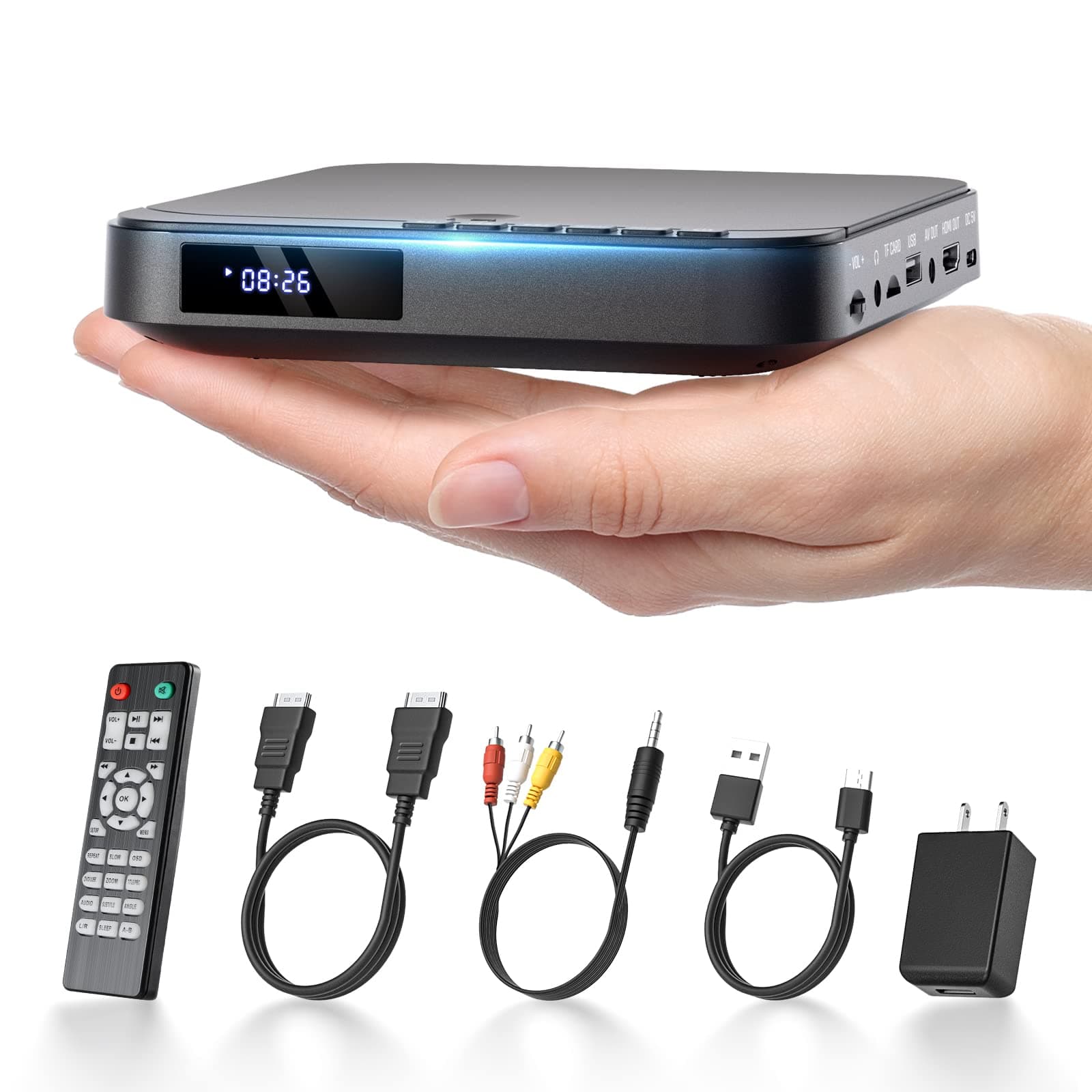 Mini Hdmi Dvd Player, Small Player For Tv, Compact Hd 1080P Smart Tv With All Regions, Cd Av Output, Usb/Tf Card Input