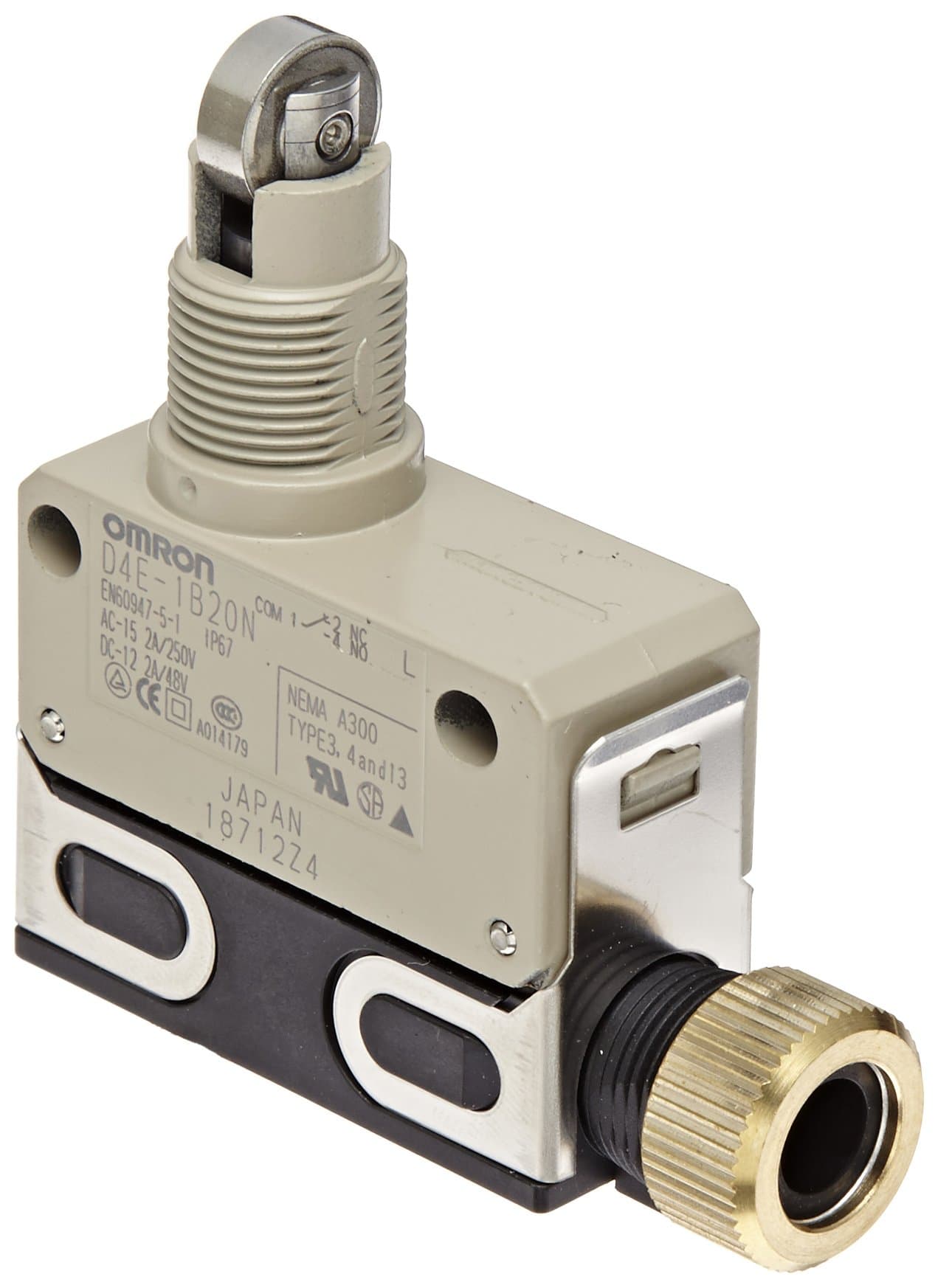 D4E-1B20N Small Slim Sealed Limit Switch, General Purpose, Crossroller Plunger, Screw Terminals, 5A at 125VAC Rated Current