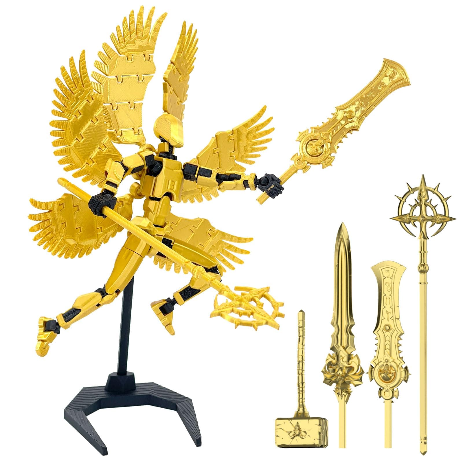 Qoopower (Assembly Completed) 3D Printed T13 Action Figure 5.54-Inch Titan 13 Action Figure With 9 Types Of Weapons And 5 Types Of Hands, Dummy 13 Action Figure,Lucky 13 Action Figure (Golden)