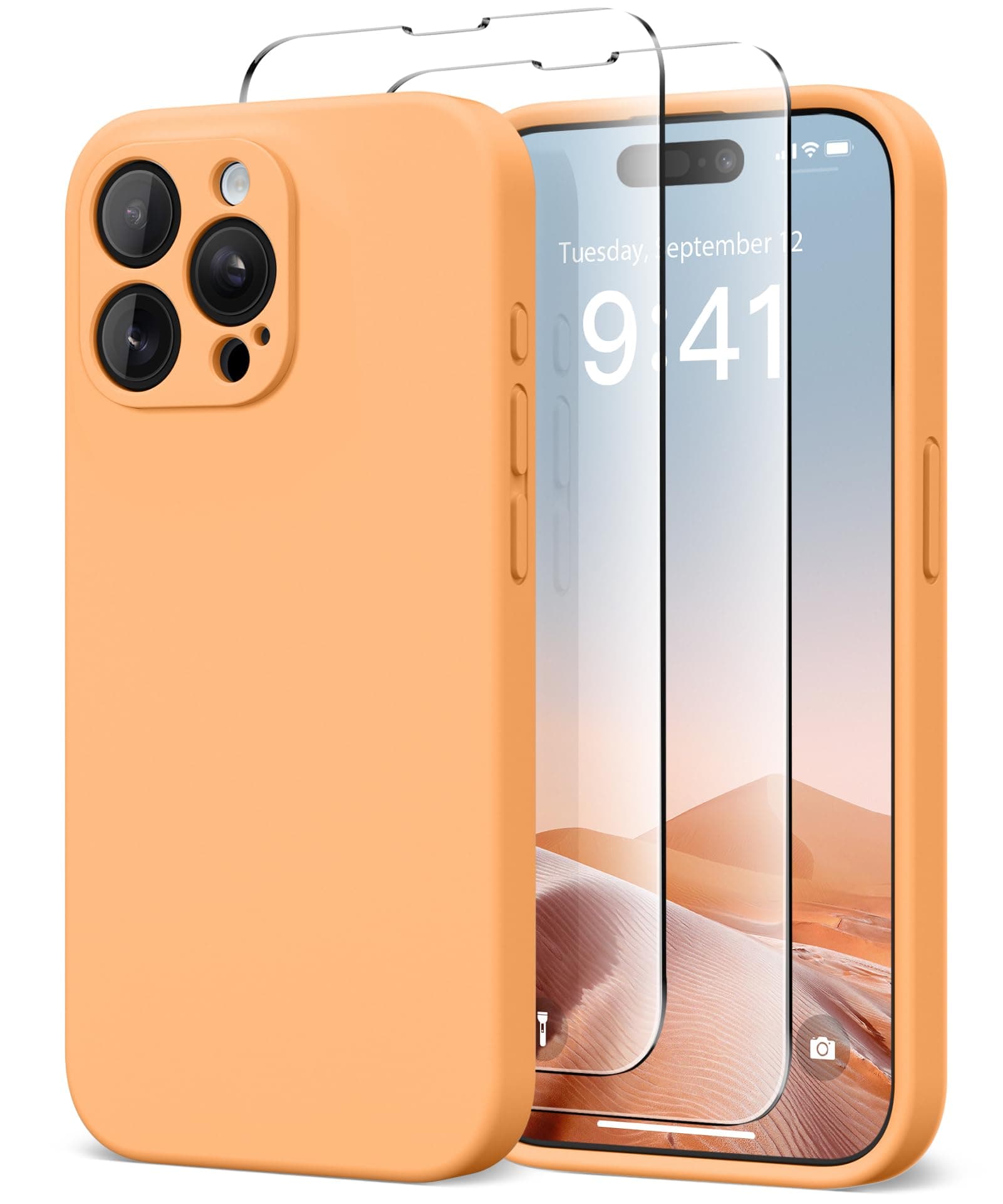 Magnetic for iPhone 13 Pro Case, Compatible with MagSafe, [Full Camera Protection][2 Screen Protectors] Silicone Shockproof Protective Phone Case for iPhone 13 Pro 6.1", Cantaloupe