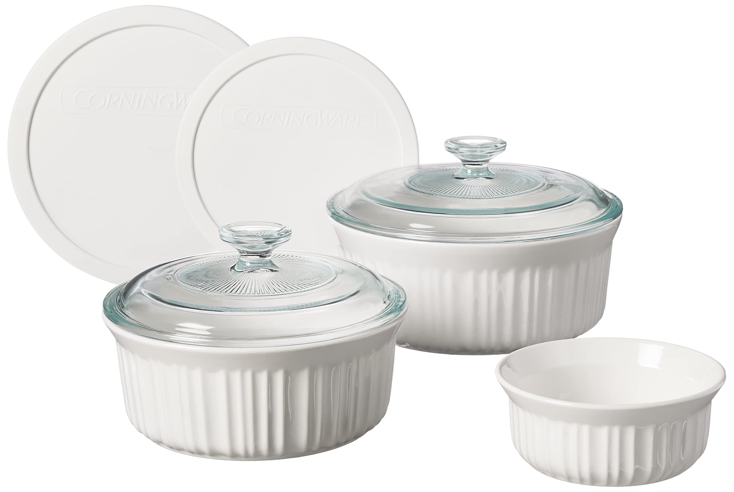 French White 7-Pc Ceramic Bakeware Set with Lids Chip and Crack Resistant Stoneware Baking Dish, Microwave, Dishwasher, Oven, Freezer and Fridge Safe
