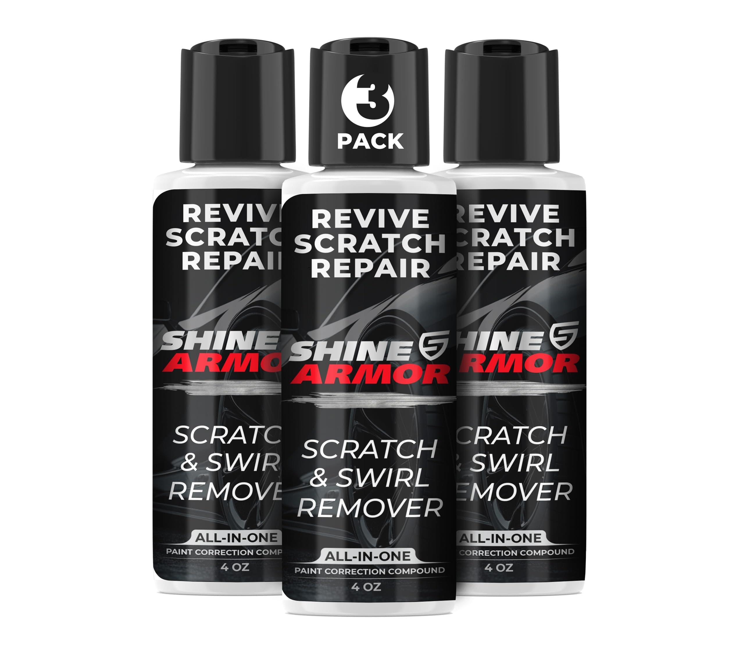 SHINE ARMOR Car Scratch Remover 4oz (3 Pack) - Advanced Car Paint Scratch Repair & Restorer for Vehicles, Revives Faded Paint, Corrects Surface Marks & Leaves Streak-Free Gloss
