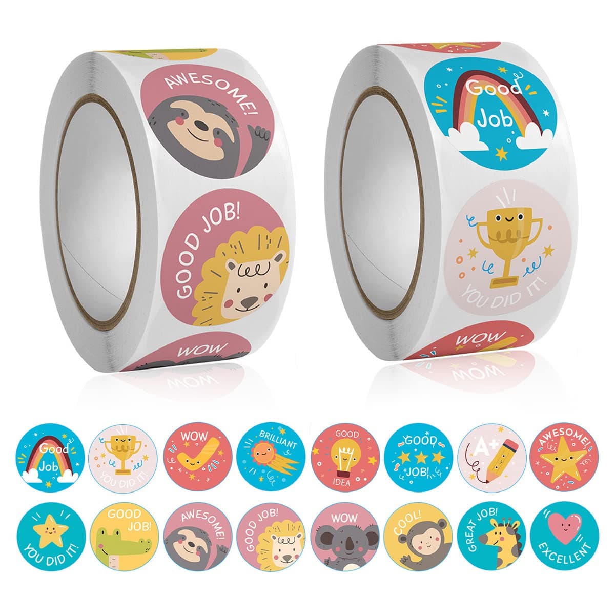 IBAMA 1000Pcs Reward Stickers for Teachers Incentive Stickers Supplies for Classroom Motivational Stickers Classwork Award Stickers Kids School Training Encouraging Round Cute Cartoon Design-2 Roll
