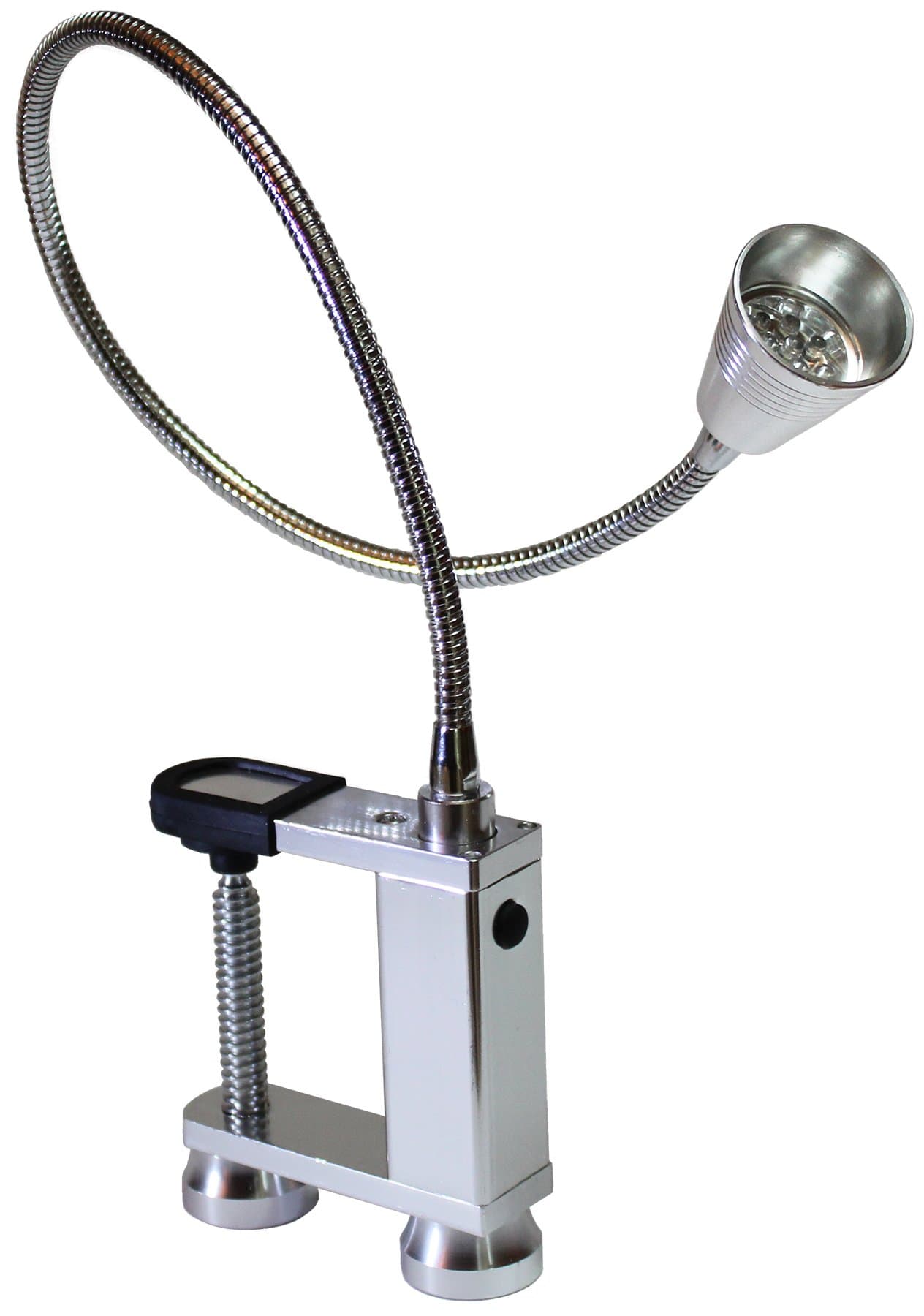 Flexit Bright bbq grill light and task light - flexible gooseneck - 12 LED - magnetic base for barbecue - strong screw clamp for table or work bench - battery operated - aluminum - heat resistant