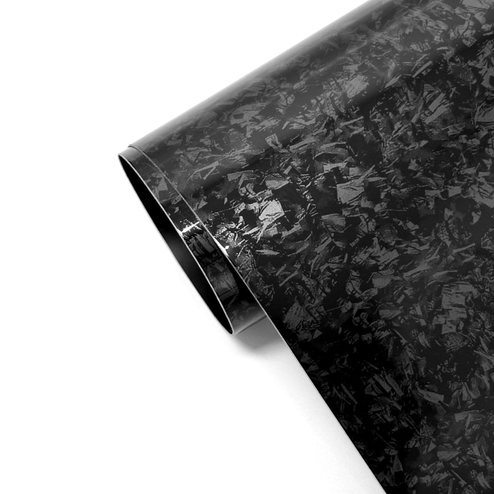 Forged Carbon Fiber Vinyl Wrap for Cars, Black High Gloss Crushed Stone Car Wrap Vinyl Roll, PVC Self-Adhesive DIY Auto Sticker Decal(Black, 1ft x 10ft)