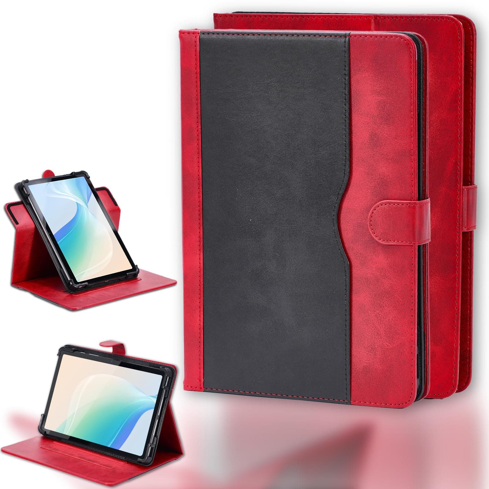 Case Compatible for EDDBNi C30 10.1-inch Tablet Case 360 Degree Rotation Multi-Viewing Angels PU Leather Stand Folio Cover Camera can be used Red