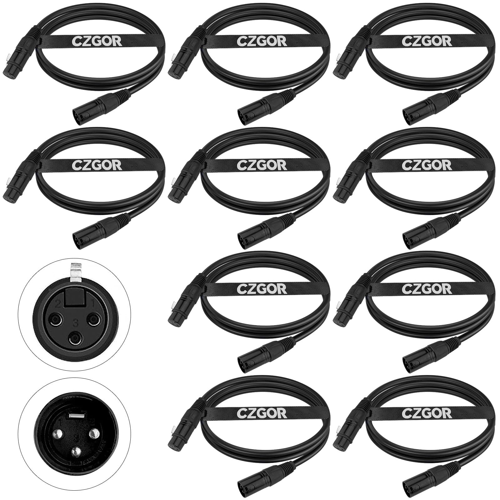 DMX Cable 6.5 ft, 10 Pack Flexible 3 Pin XLR Male to Female Cable Wire for Stage Lighting Signal XLR Connection Stage Light Wire for Par Light Moving Head Spotlight Input & Output