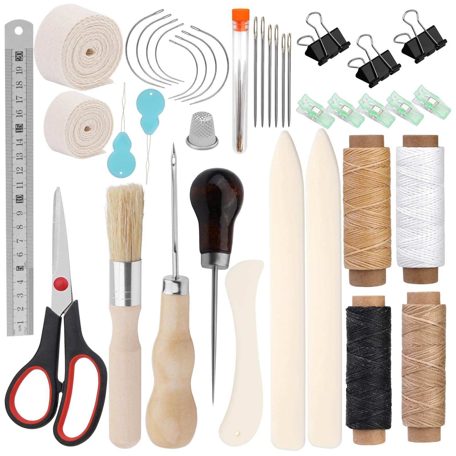 41 Pcs Bookbinding Tools Set 3 Pcs Bone Folder Paper Creaser Paper Folding Tool Book Binding Starter Tools Kit with Binding Ribbon Glue Brush Waxed Thread, Awl for Bookbinding