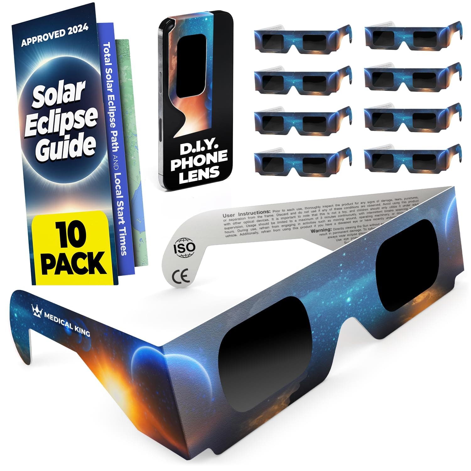 Medical king Solar Eclipse Glasses AAS Approved 2024 (10 Pack) CE and ISO Certified Safe Shades for Direct Sun Viewing